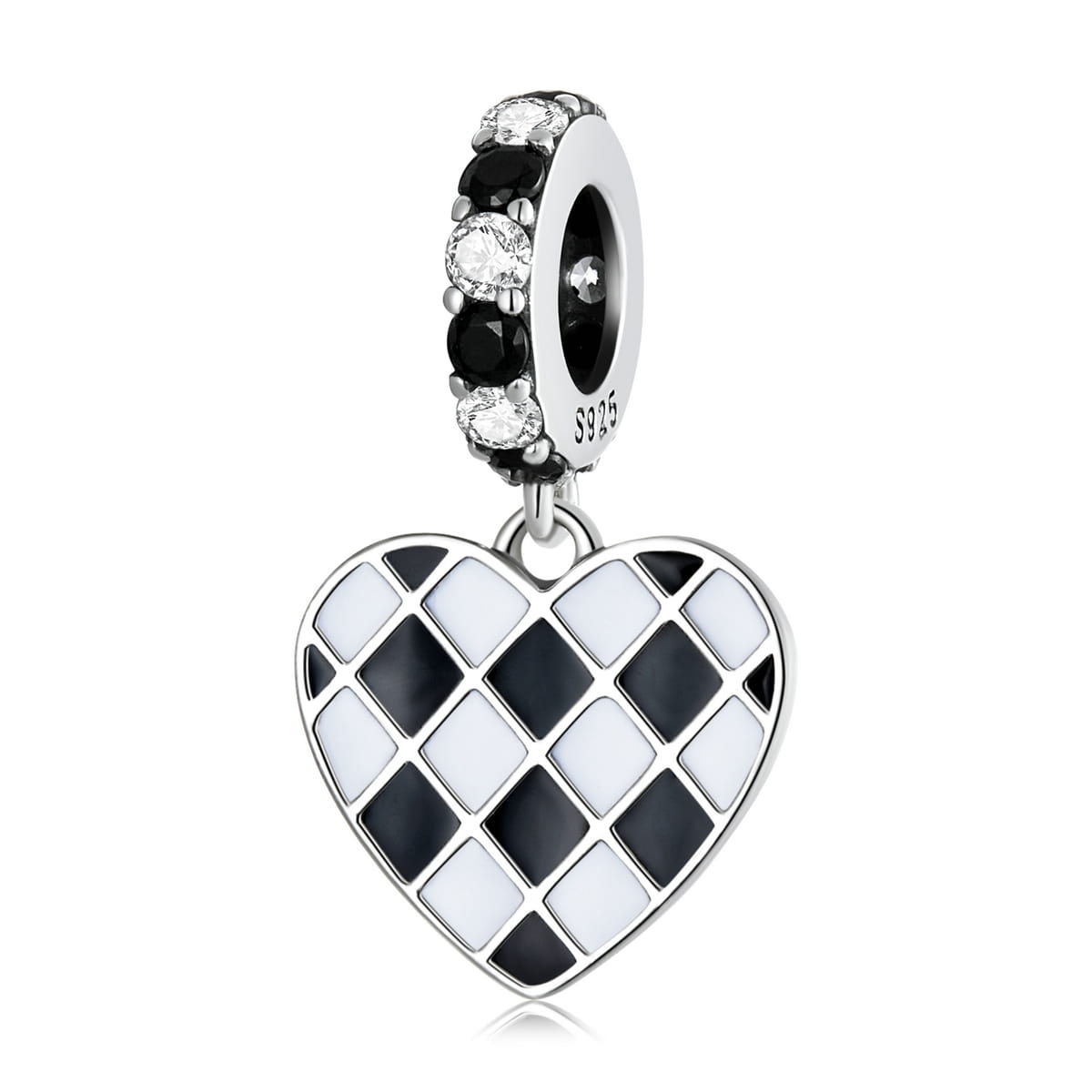 Serce o wzorze szachownicy srebrny charms zawieszka srebro 925