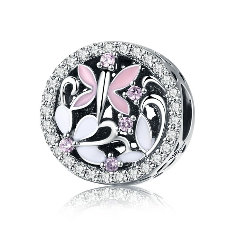 Srebrny charms w motyle i kwiaty koralik beads srebro 925