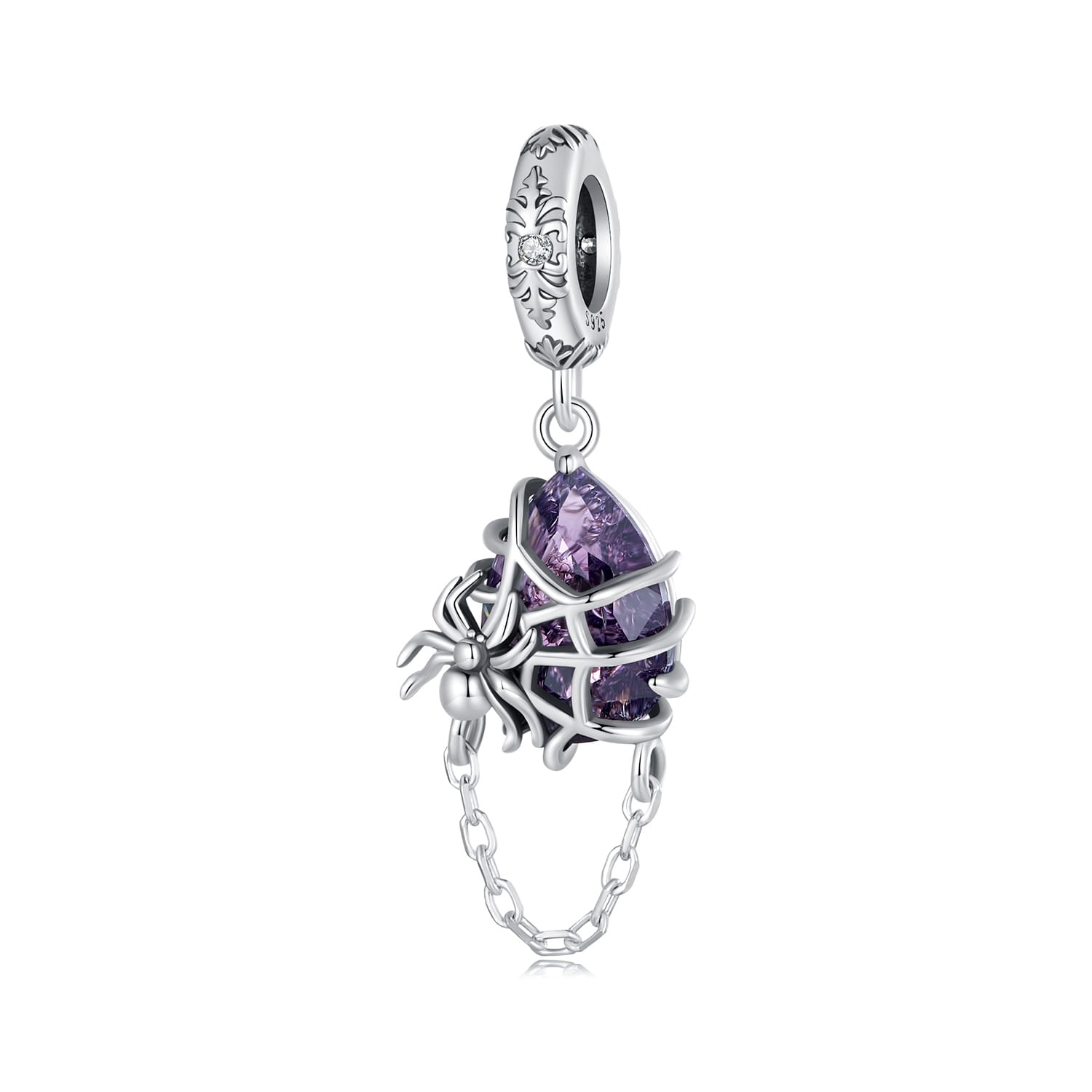 Fioletowy kryształ pająk srebrny charms zawieszka kryształ beads