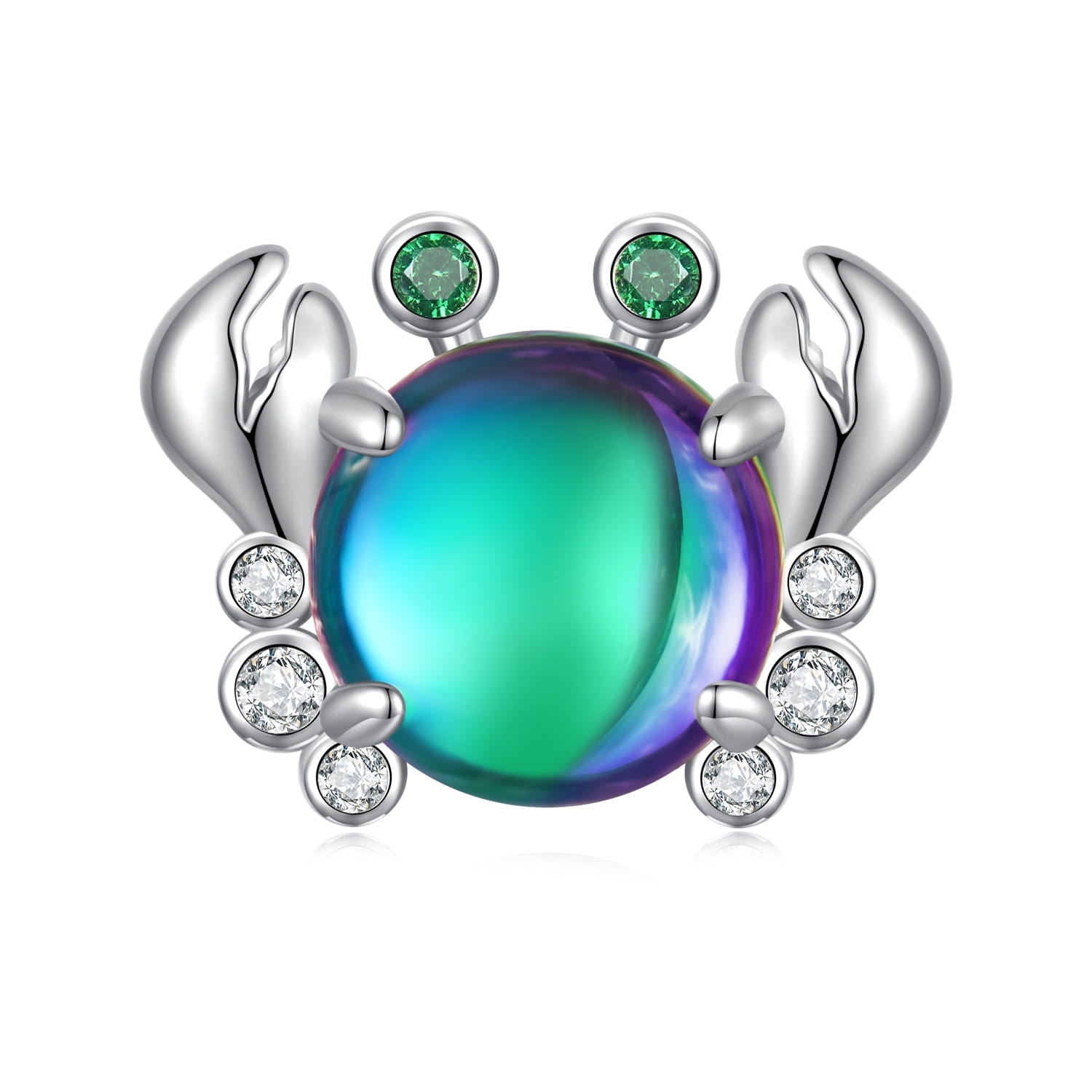 Opalizujący krab srebrny charms koralik beads