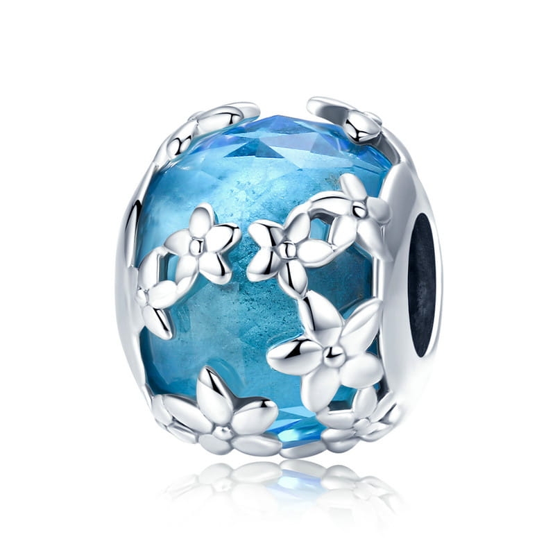 Kryształowy charms w kwiatki koralik beads srebro 925