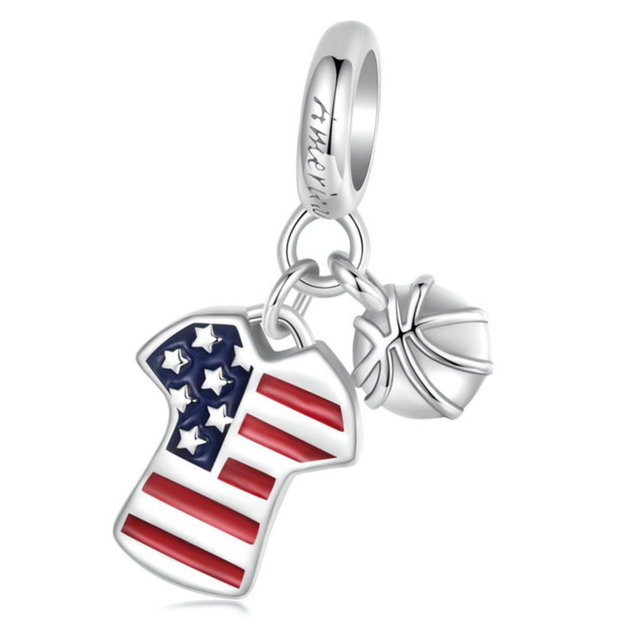 Charms dla kibica koszulka z flagą Stanów Zjednoczonych srebrna zawieszka beads srebro 925