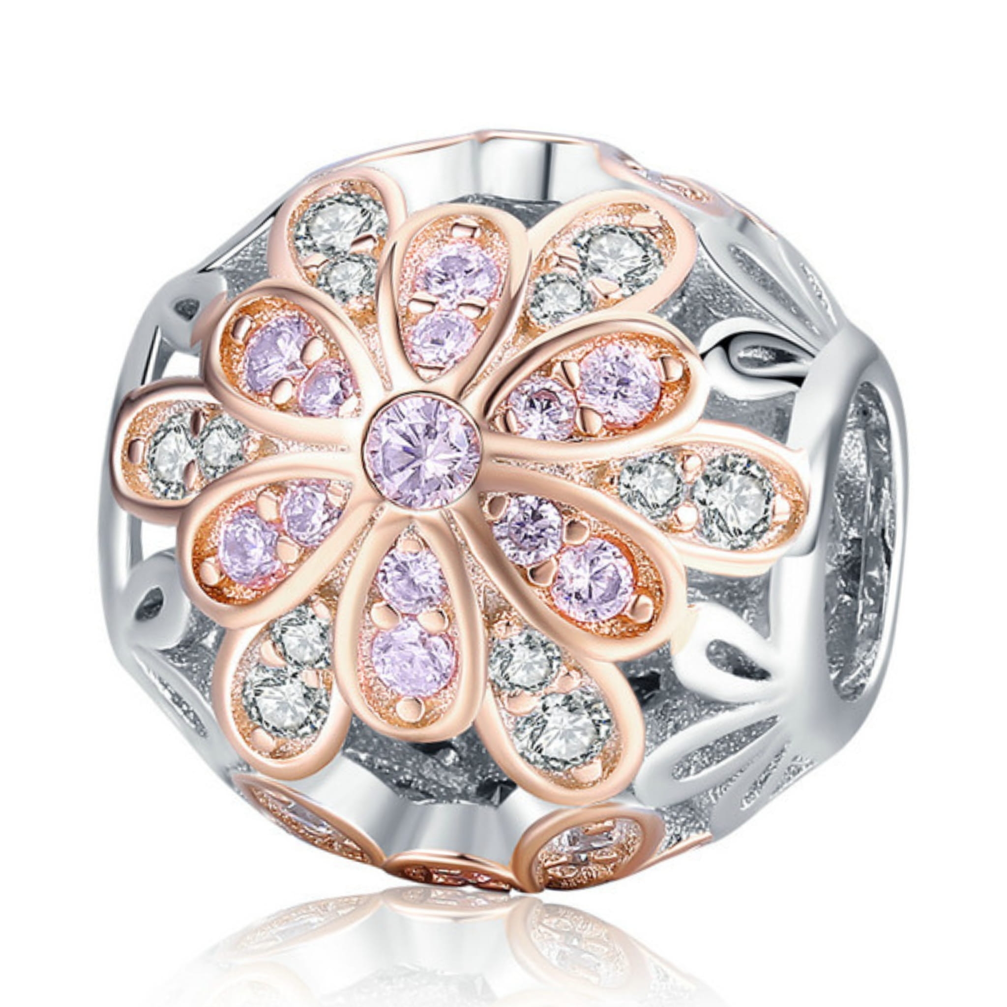 Srebrny charms kula pozłacany kryształowy kwiatek beads srebro 925 koralik
