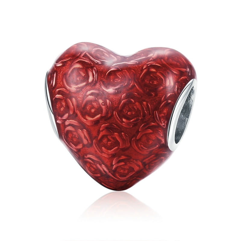 Serduszko z czerwonych róż charms koralik beads srebro 925
