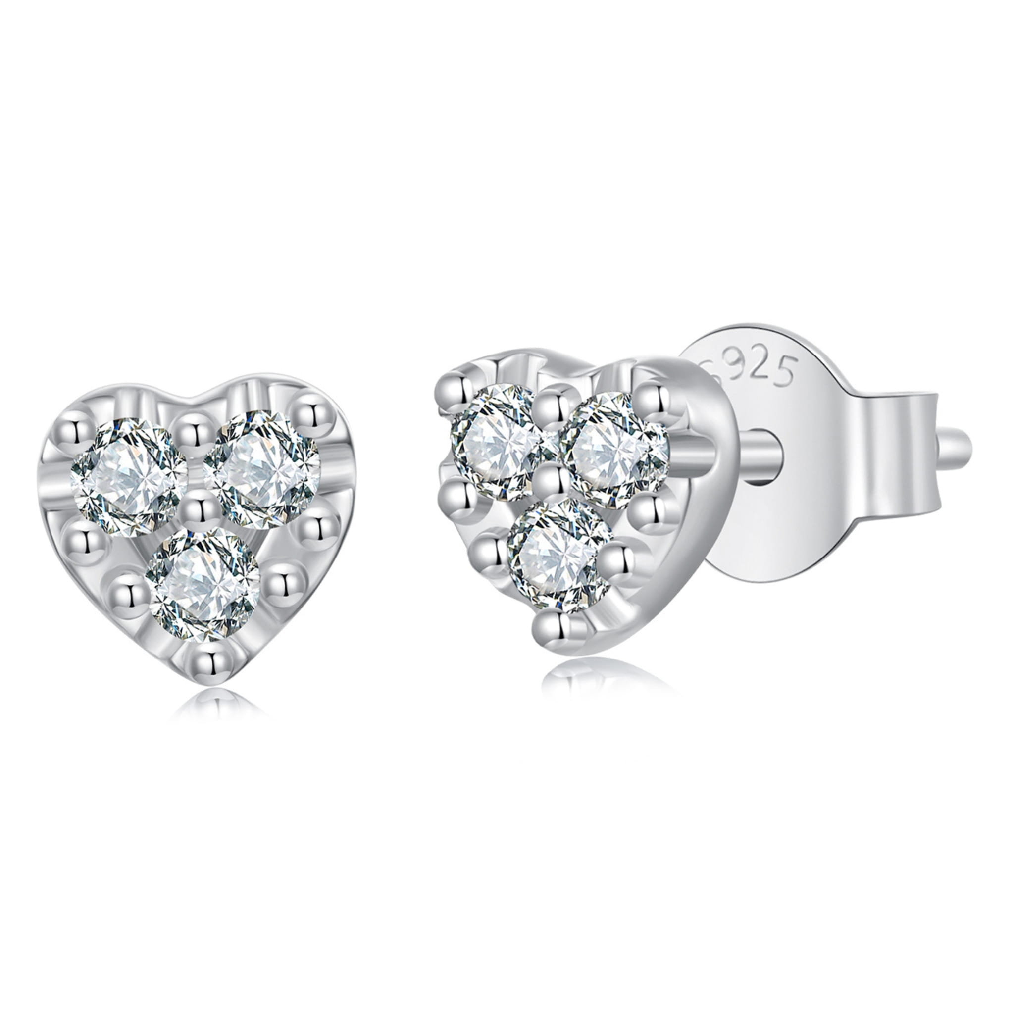 Srebrne kolczyki serduszka sztyfty Moissanity 0,03 ct srebro 925