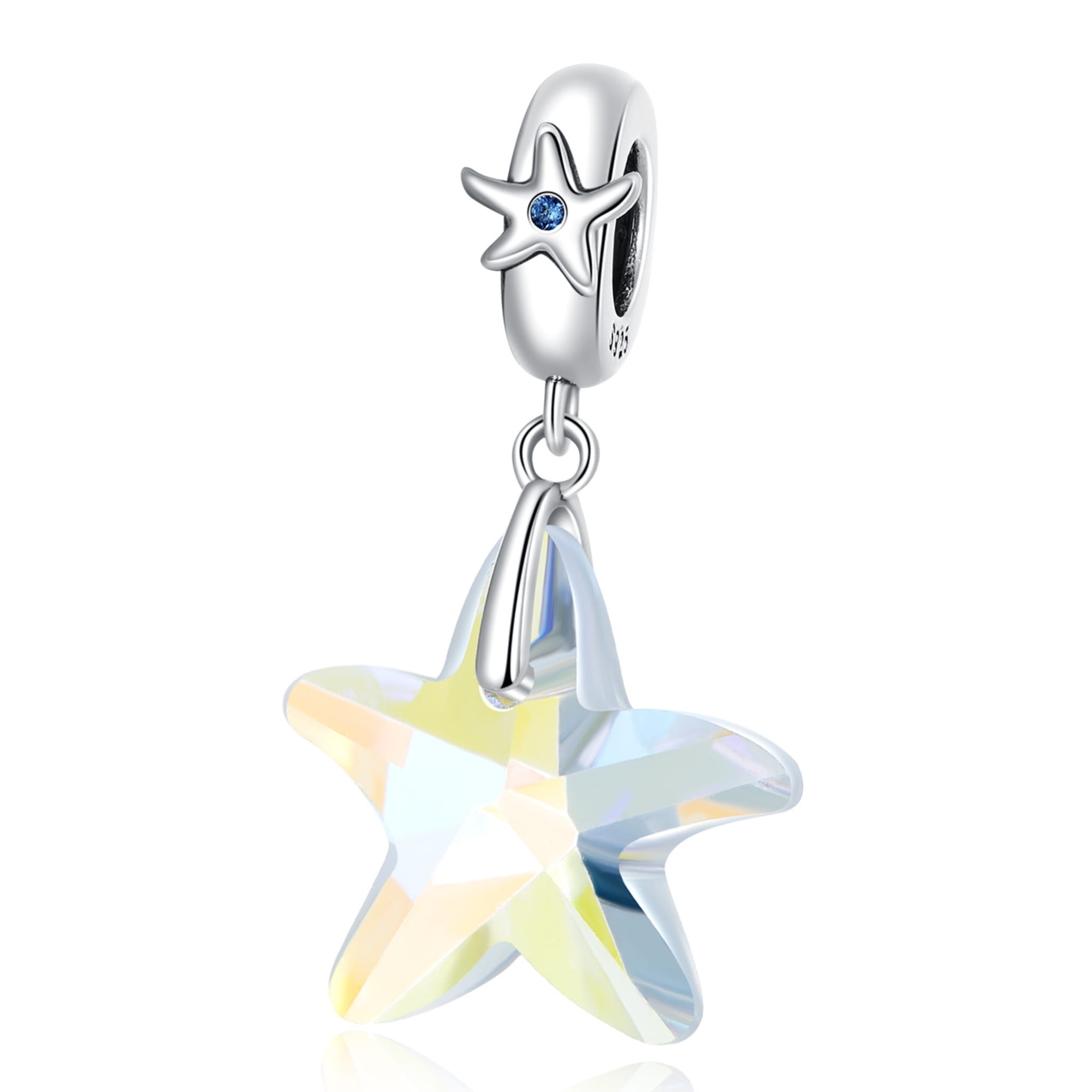 Opalizująca szklana rozgwiazda srebrny charms zawieszka beads srebro 925