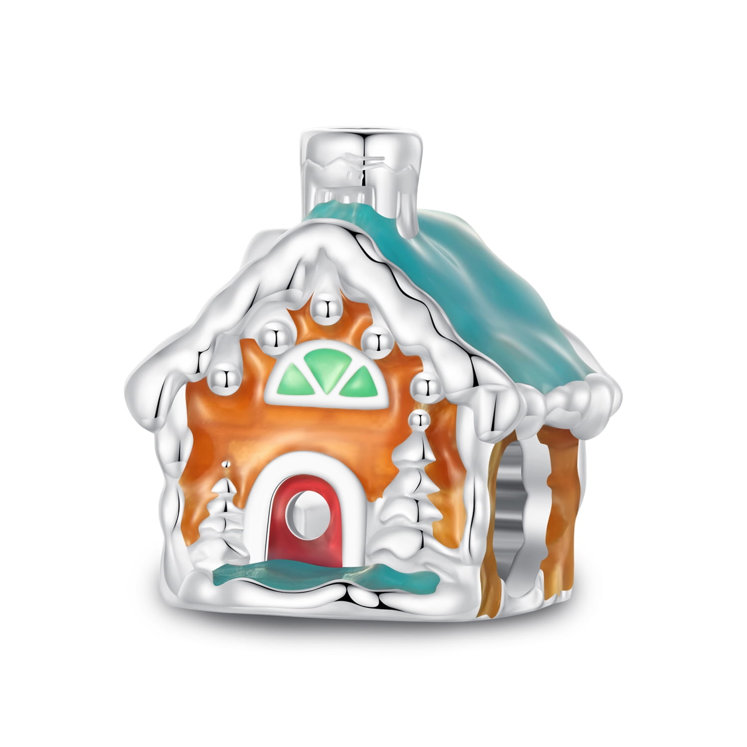 Domek z piernika emaliowany srebrny koralik charms