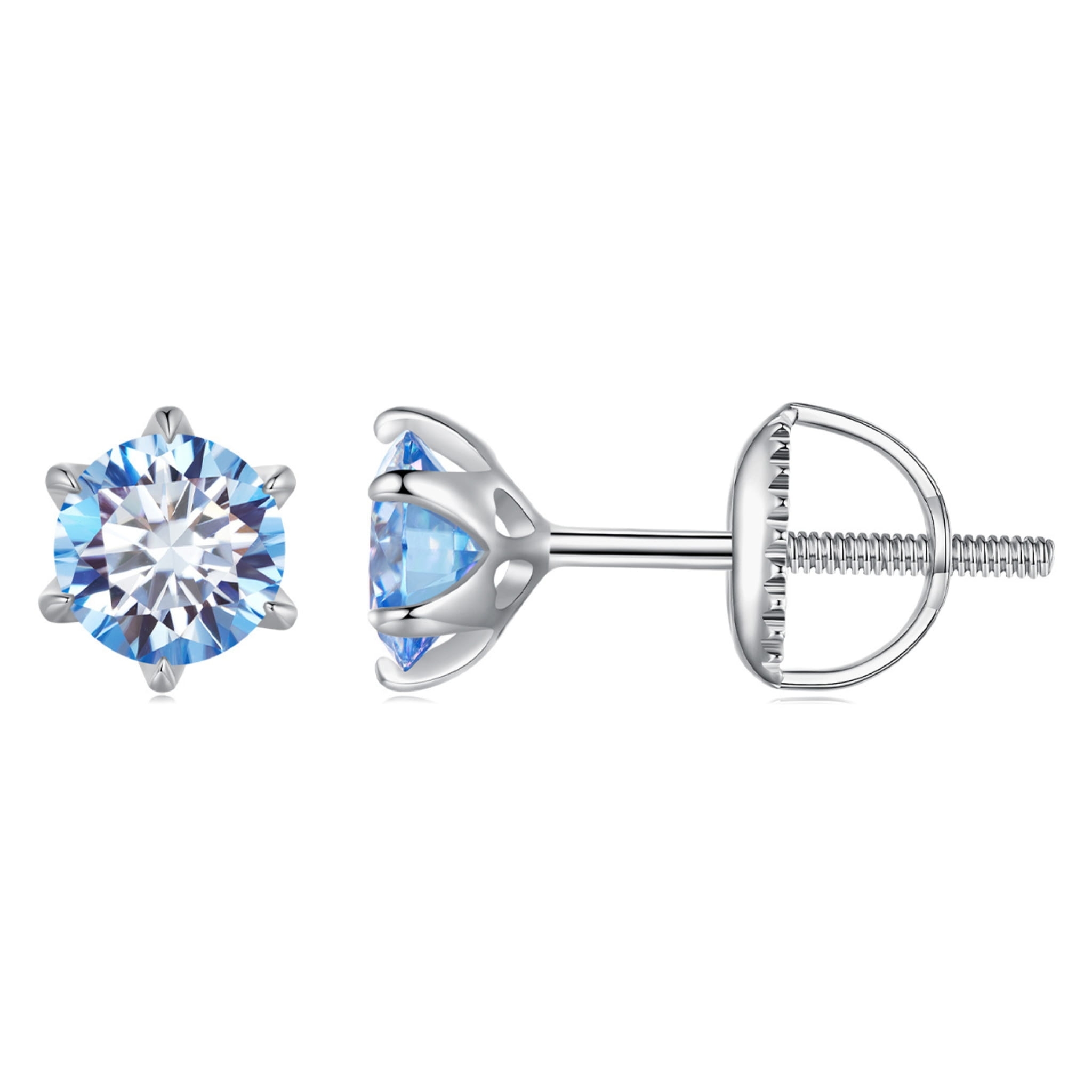 Srebrne kolczyki sztyfty z błękitnymi Moissanitami 0,5 ct 5,0*5,0 mm srebro 925