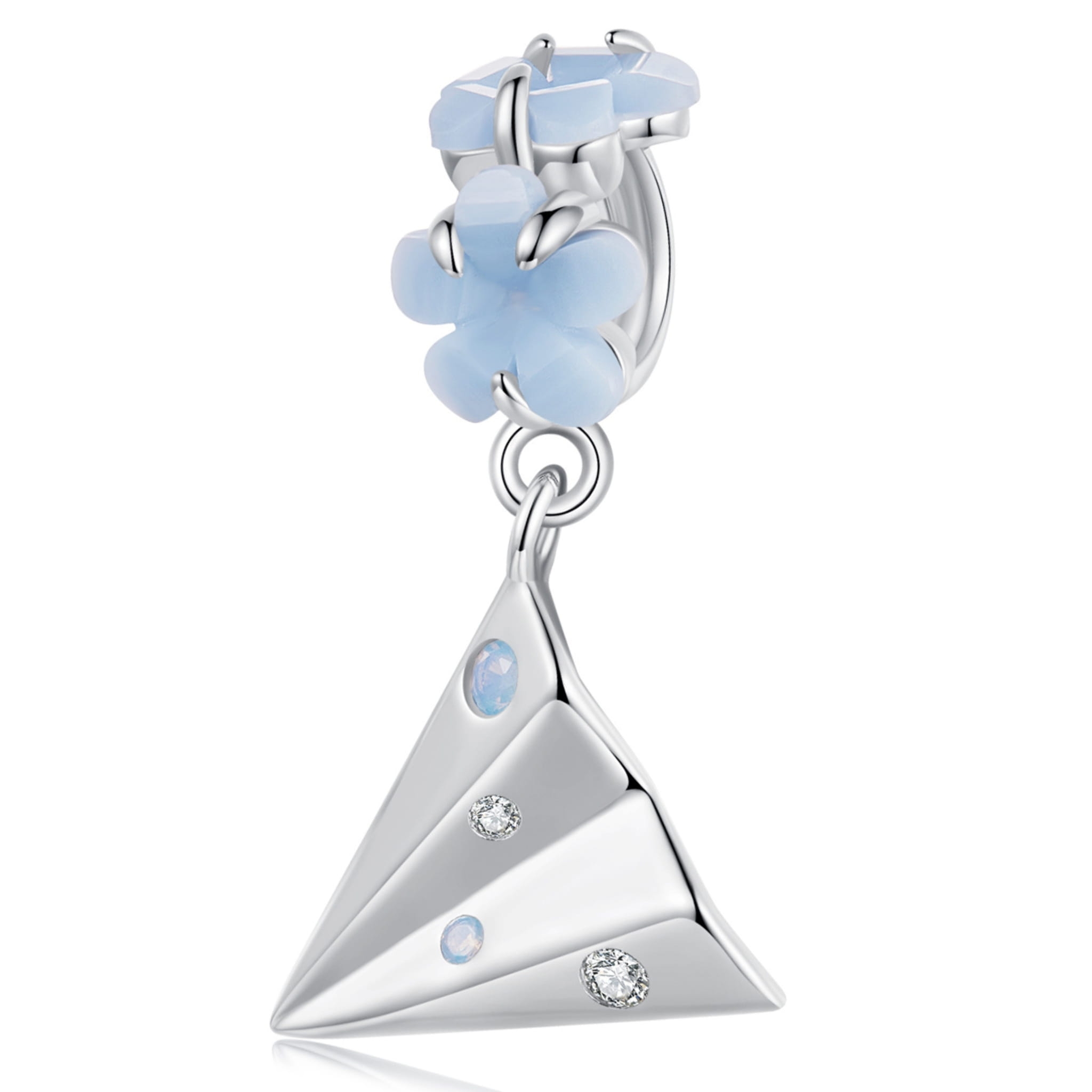 Samolocik z niebieskimi kwiatami srebrny charms koralik beads srebro 925