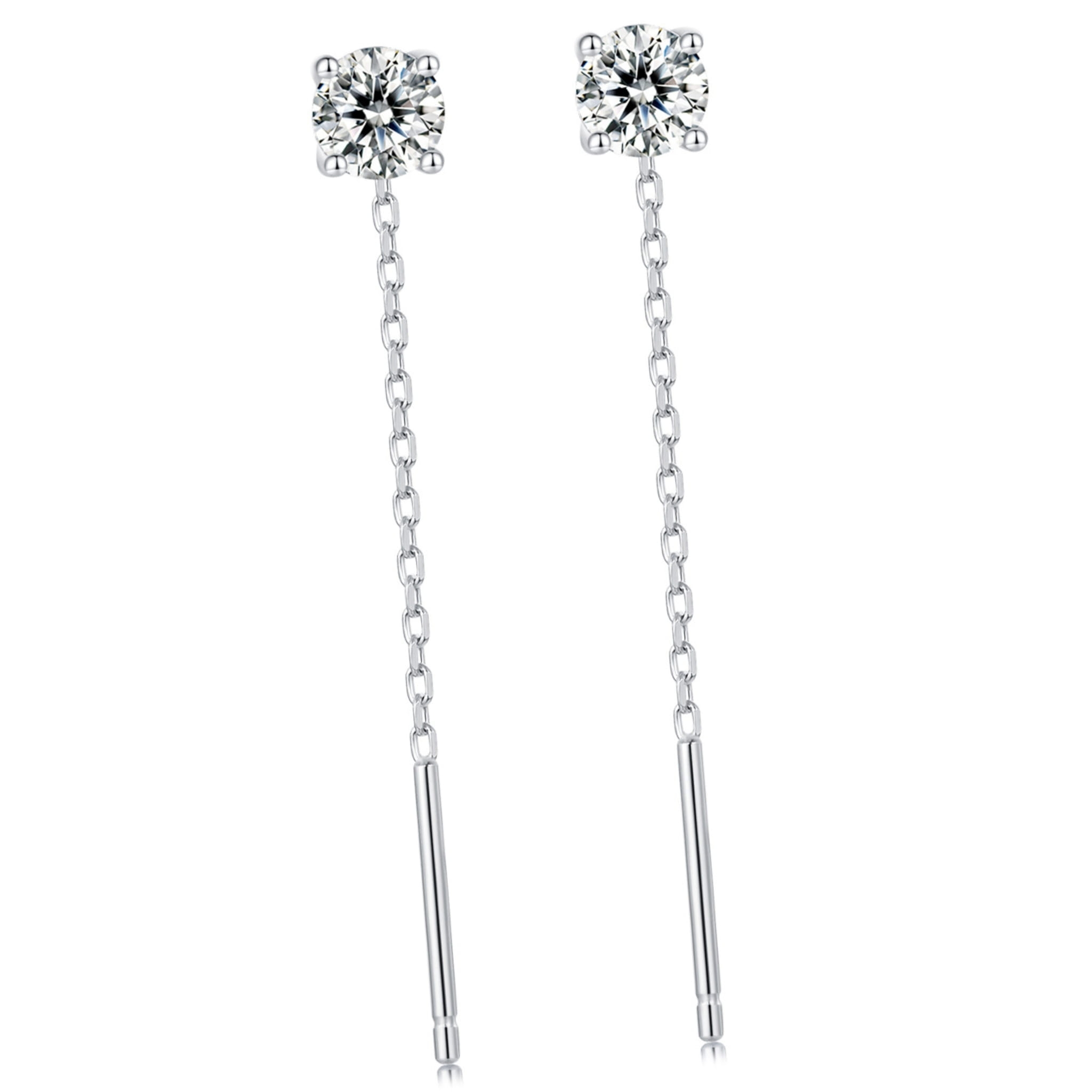Srebrne długie kolczyki przewlekane Moissanity 0,4 ct srebro 925