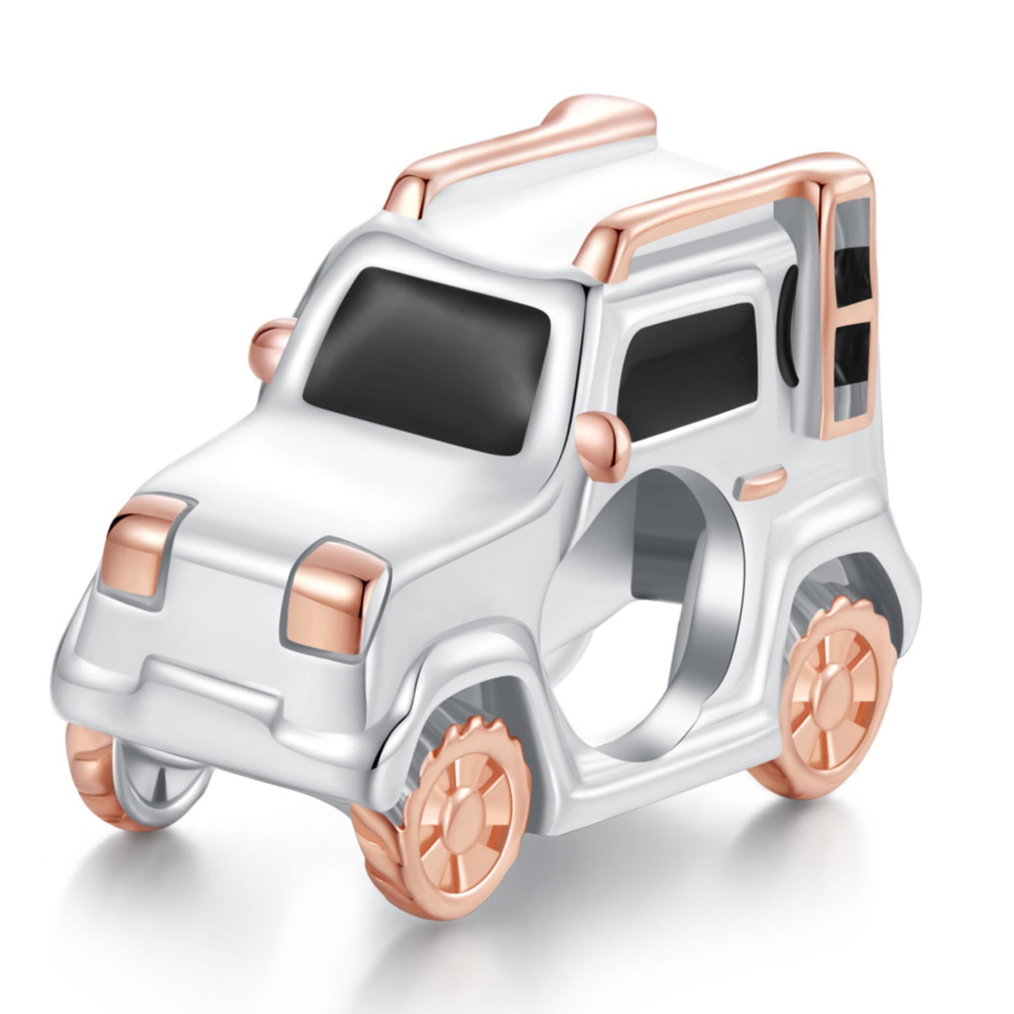 Srebrny Jeep pozłacany samochód charms koralik beads