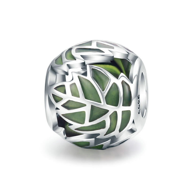 Srebrny charms zielone liście koralik beads srebro 925