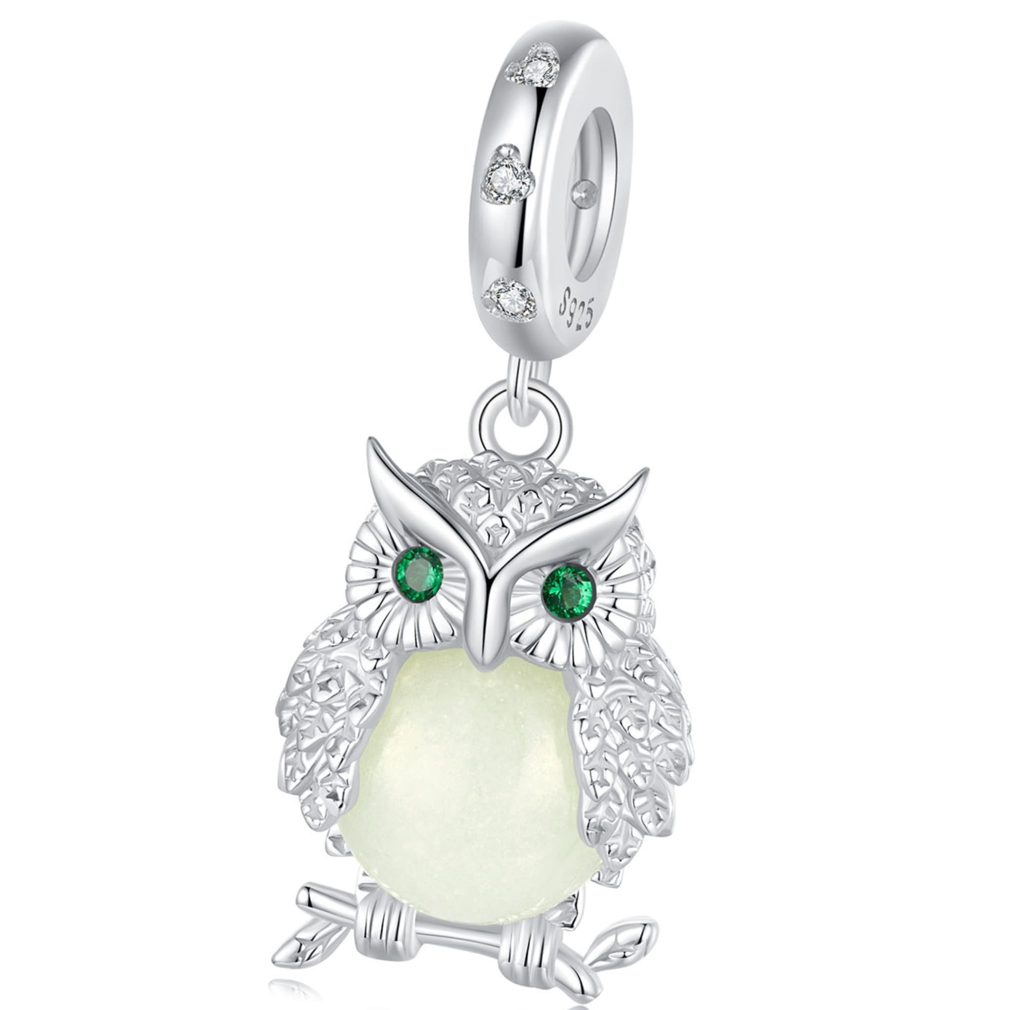 Sowa świecąca w ciemności srebrny charms koralik beads