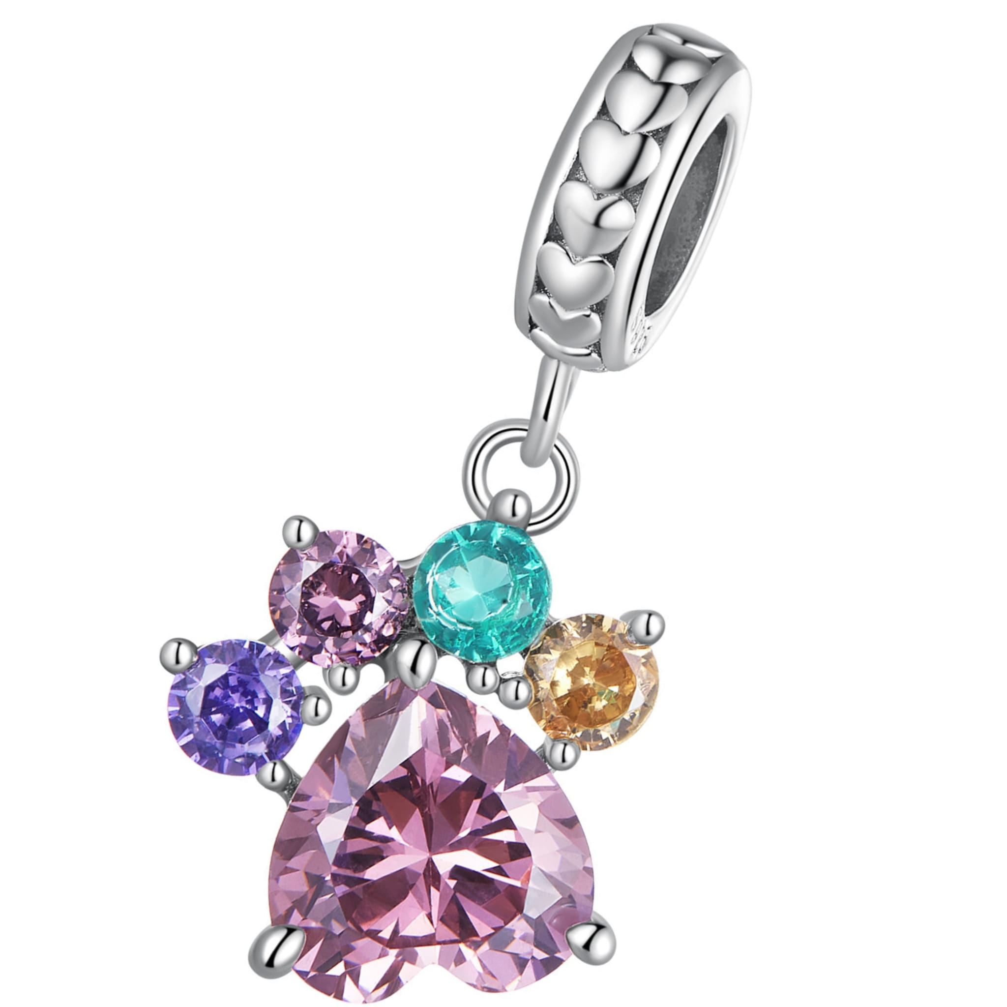 Kryształowa psia łapka serduszko charms srebrna zawieszka beads