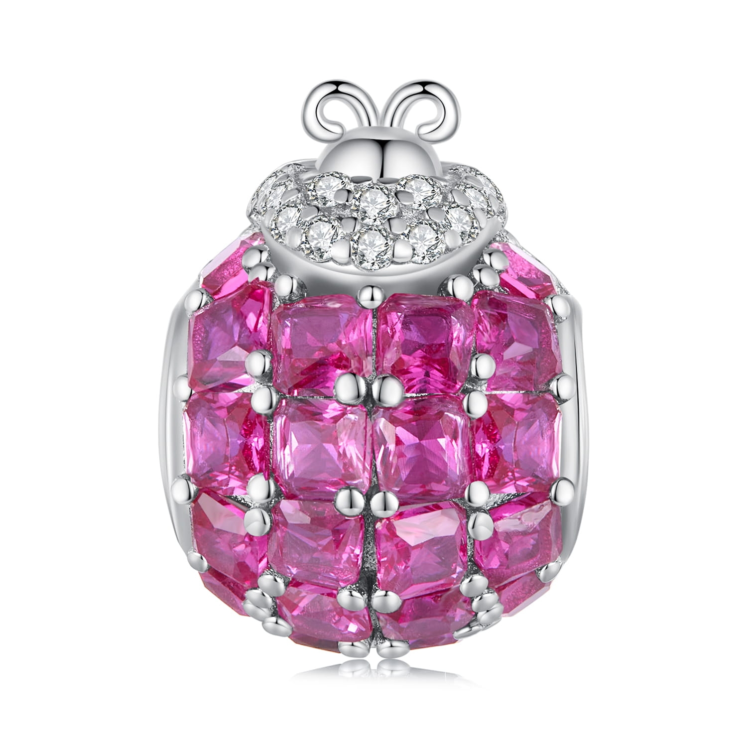 Różowa biedronka z kryształów srebrny charms beads
