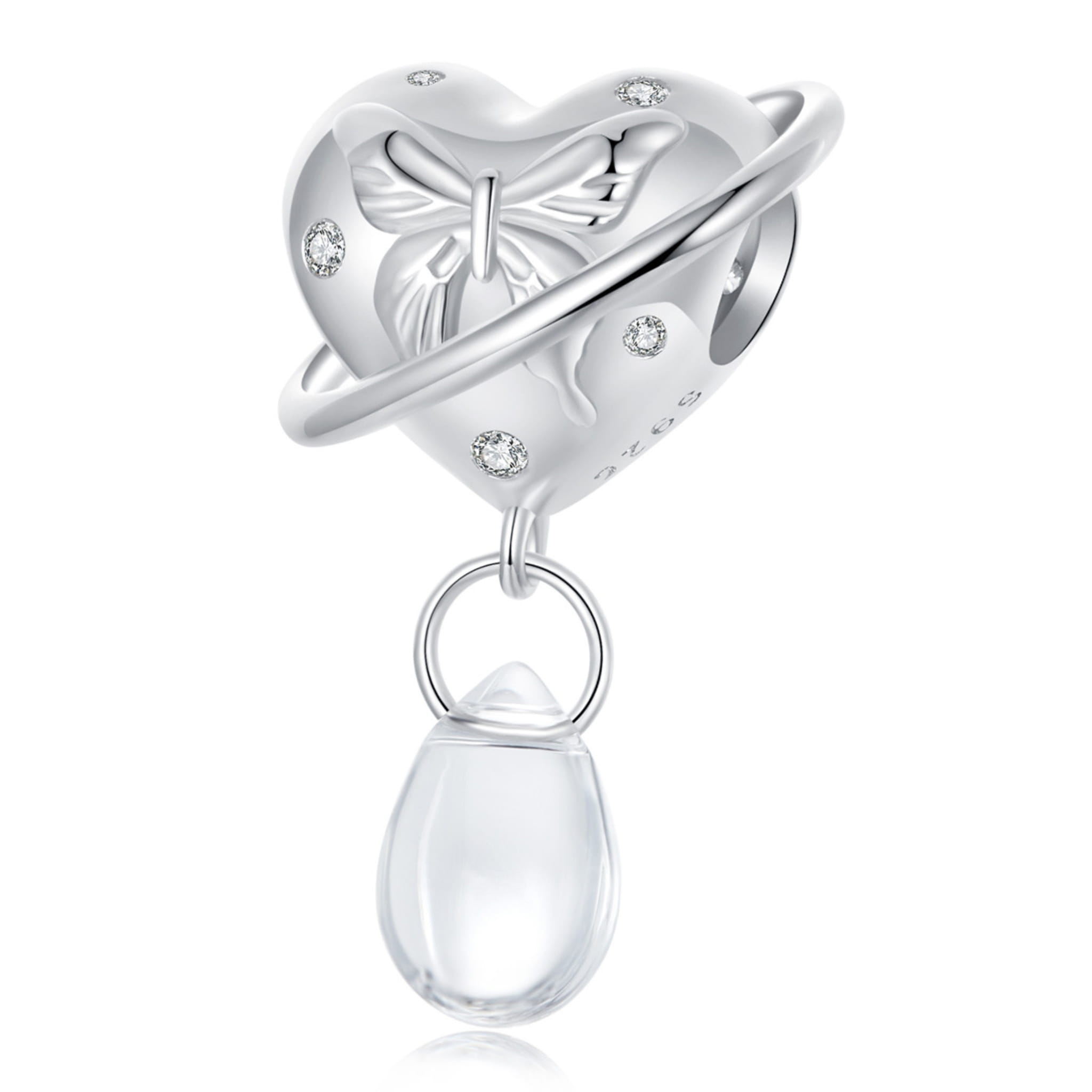 Planeta motylków w kształcie serca srebrny charms zawieszka beads srebro 925