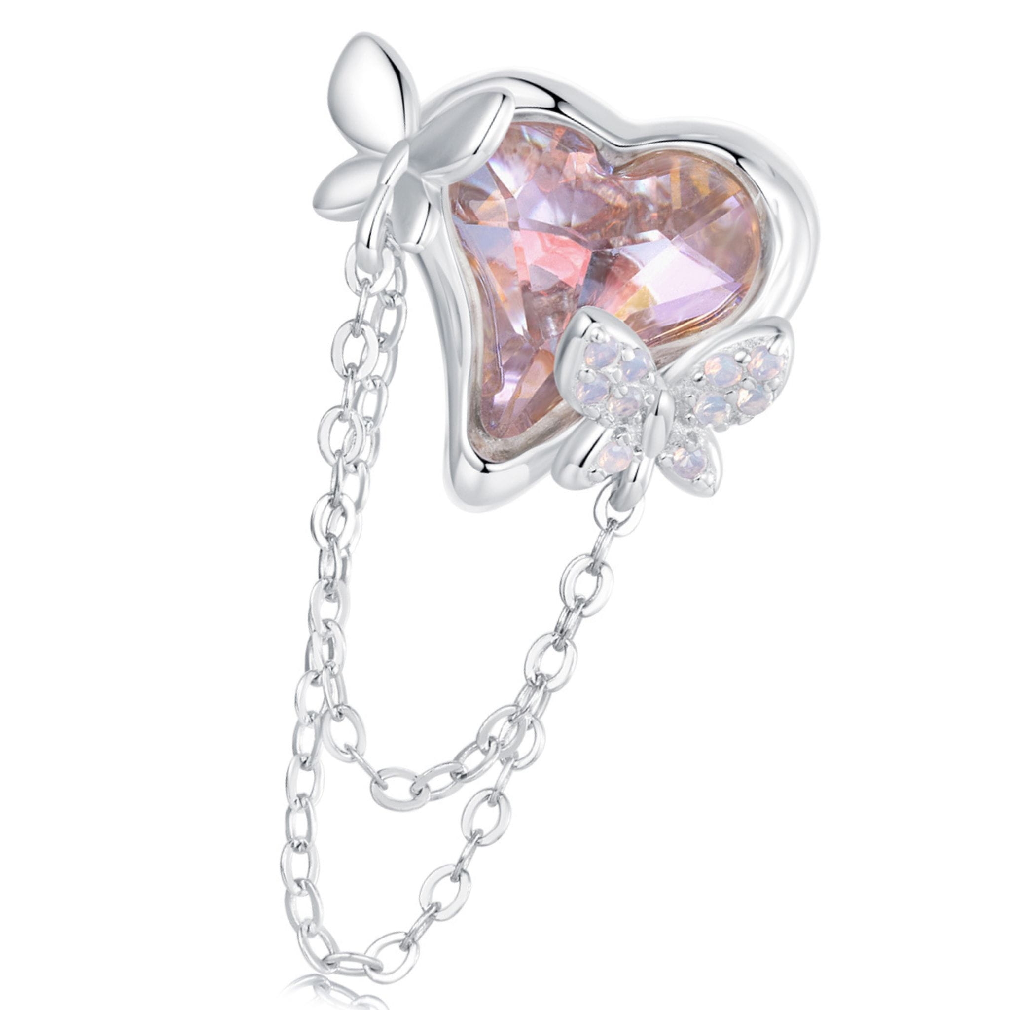 Kryształowe serce z motylkami srebrny charms koralik beads srebro 925