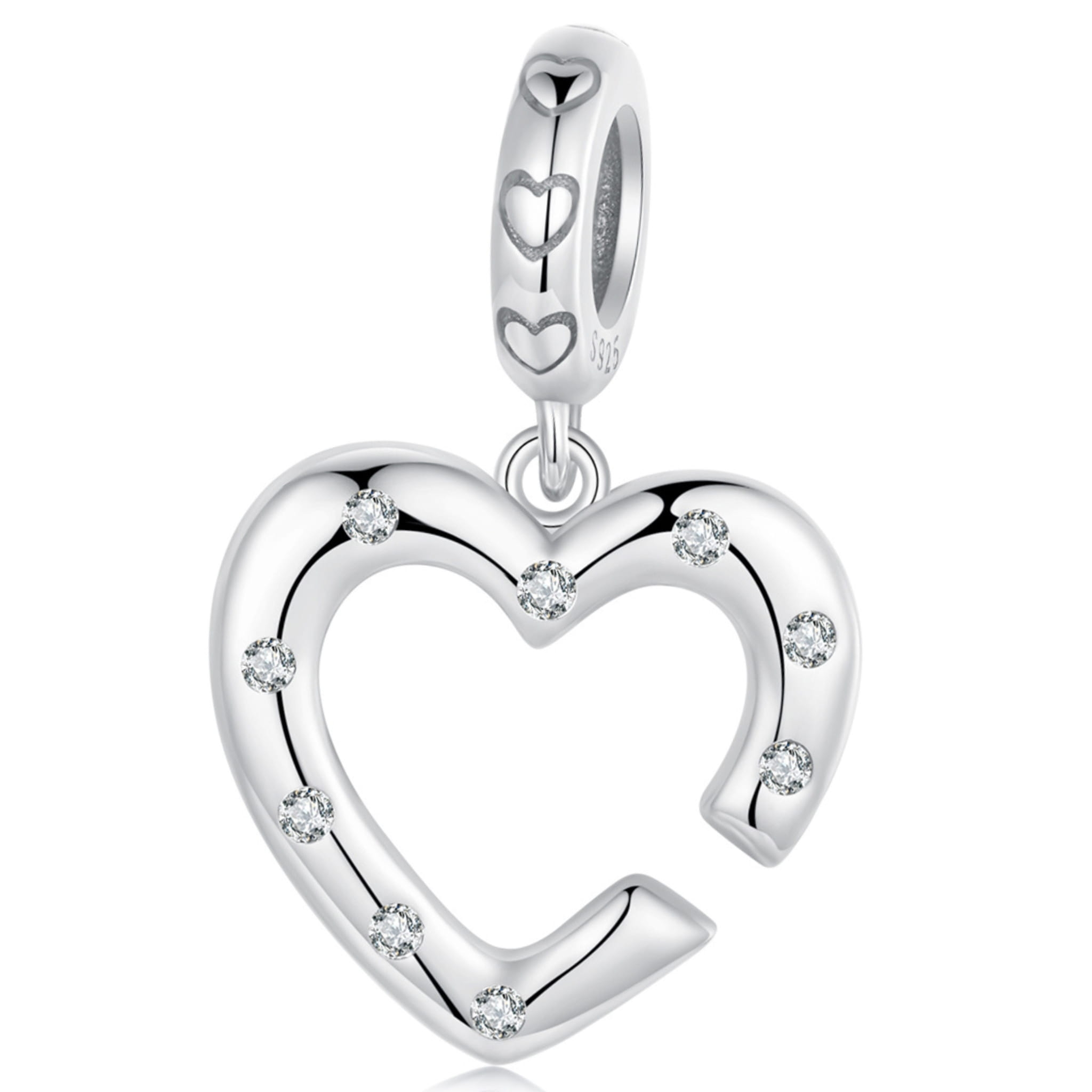 Serce z kryształkami srebrny charms zawieszka srebro 925
