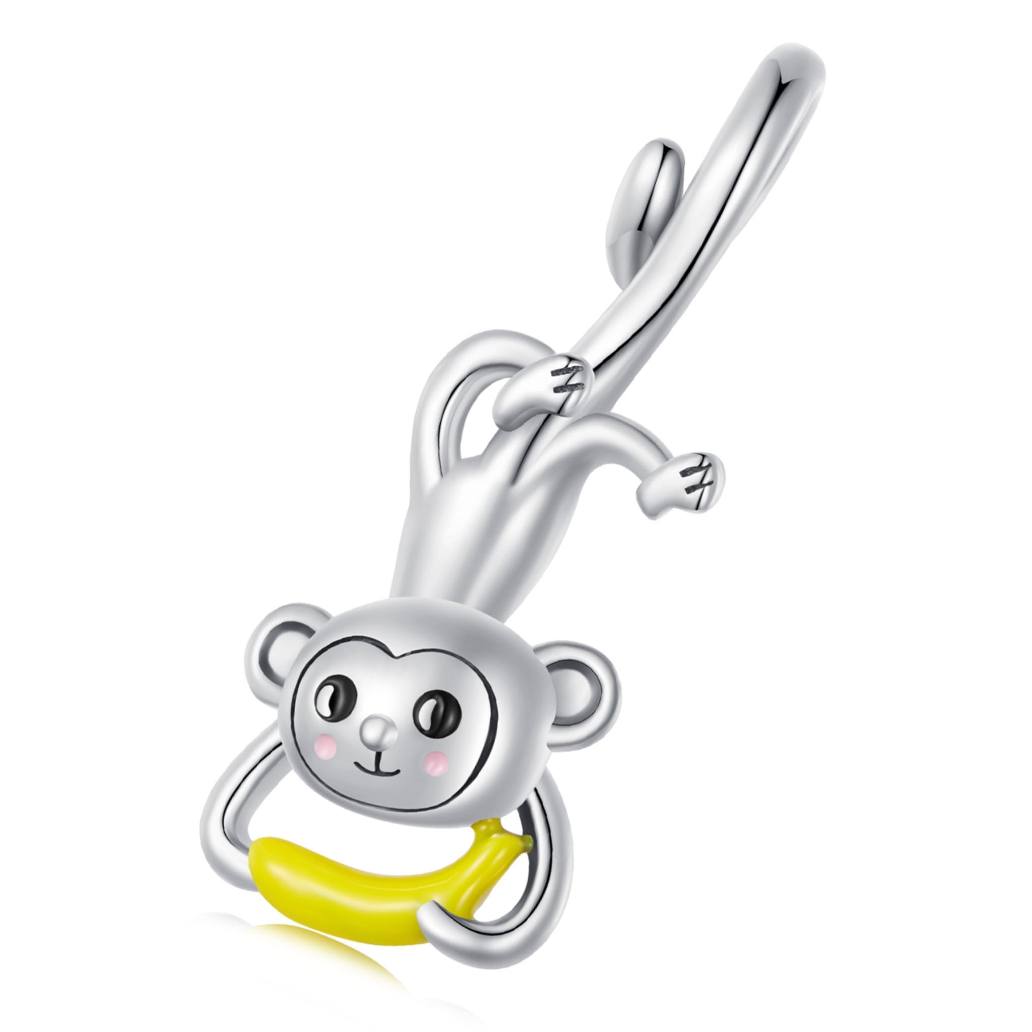 Zwisająca wesoła małpka z bananem charms koralik beads srebro 925