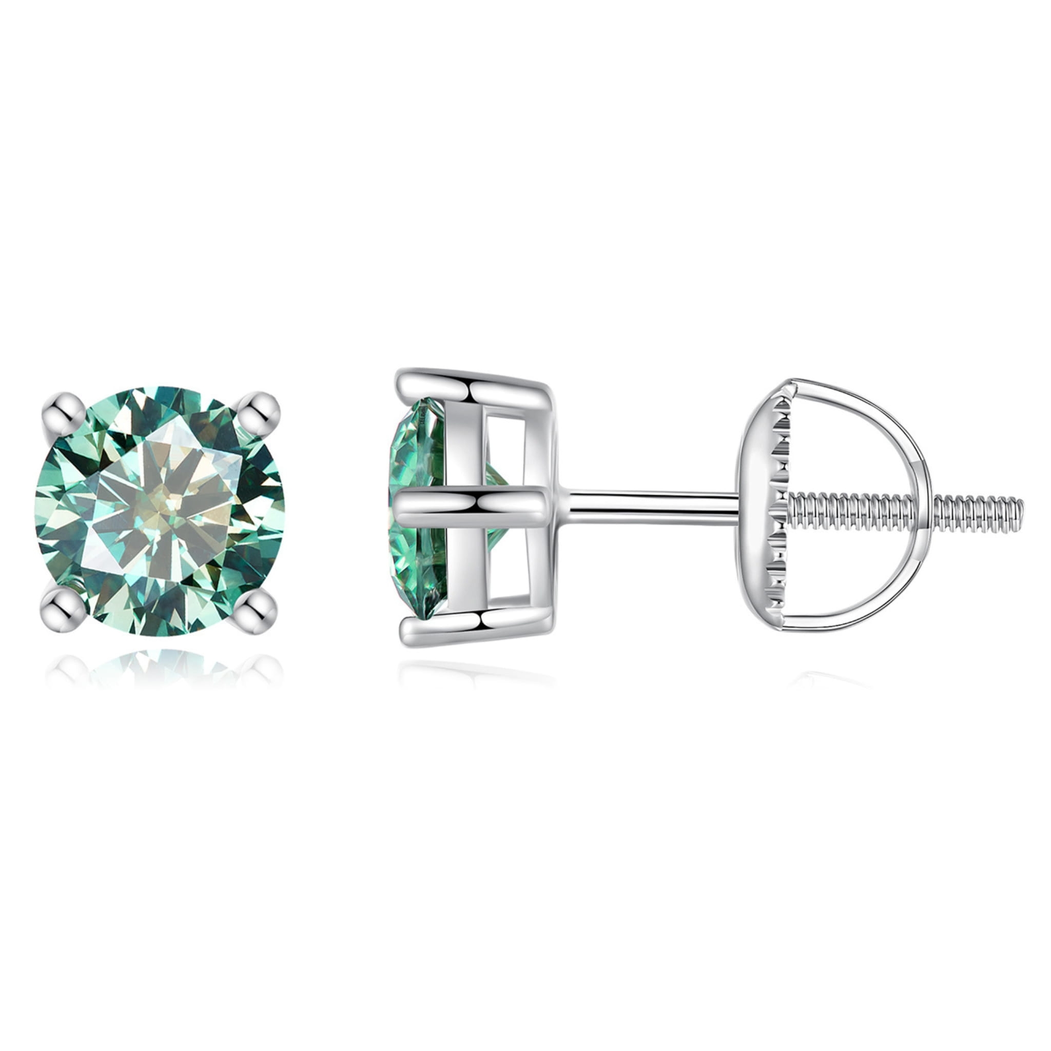 Kolczyki zielony Moissanity 5,0 x 5,0 mm 0,5 ct srebro 925 sztyfty
