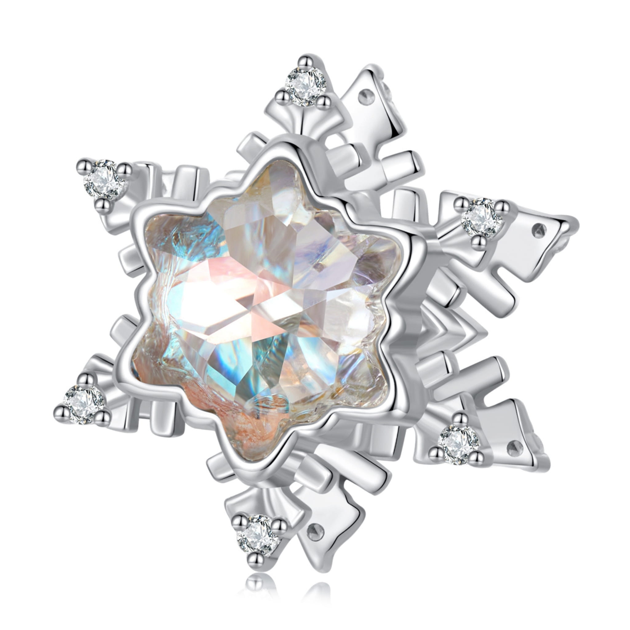 Srebrny charms opalizujący płatek śniegu beads srebro 925 koralik