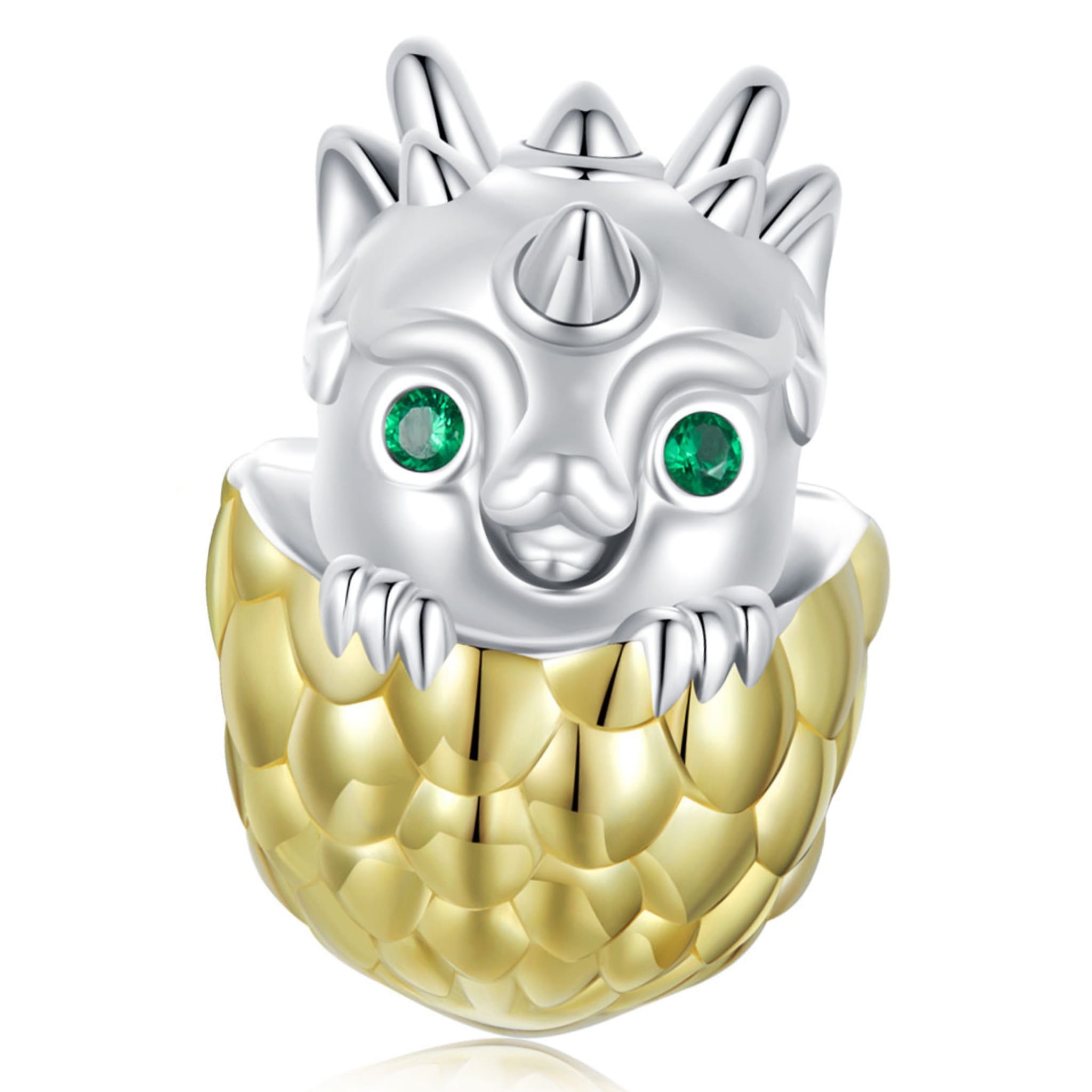 Mały smok z zielonymi oczami w jajku charms koralik beads srebro 925