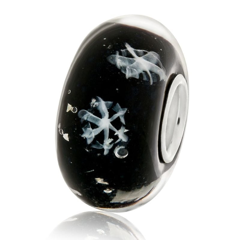 Szklany charms ze śnieżynkami koralik beads srebro 925