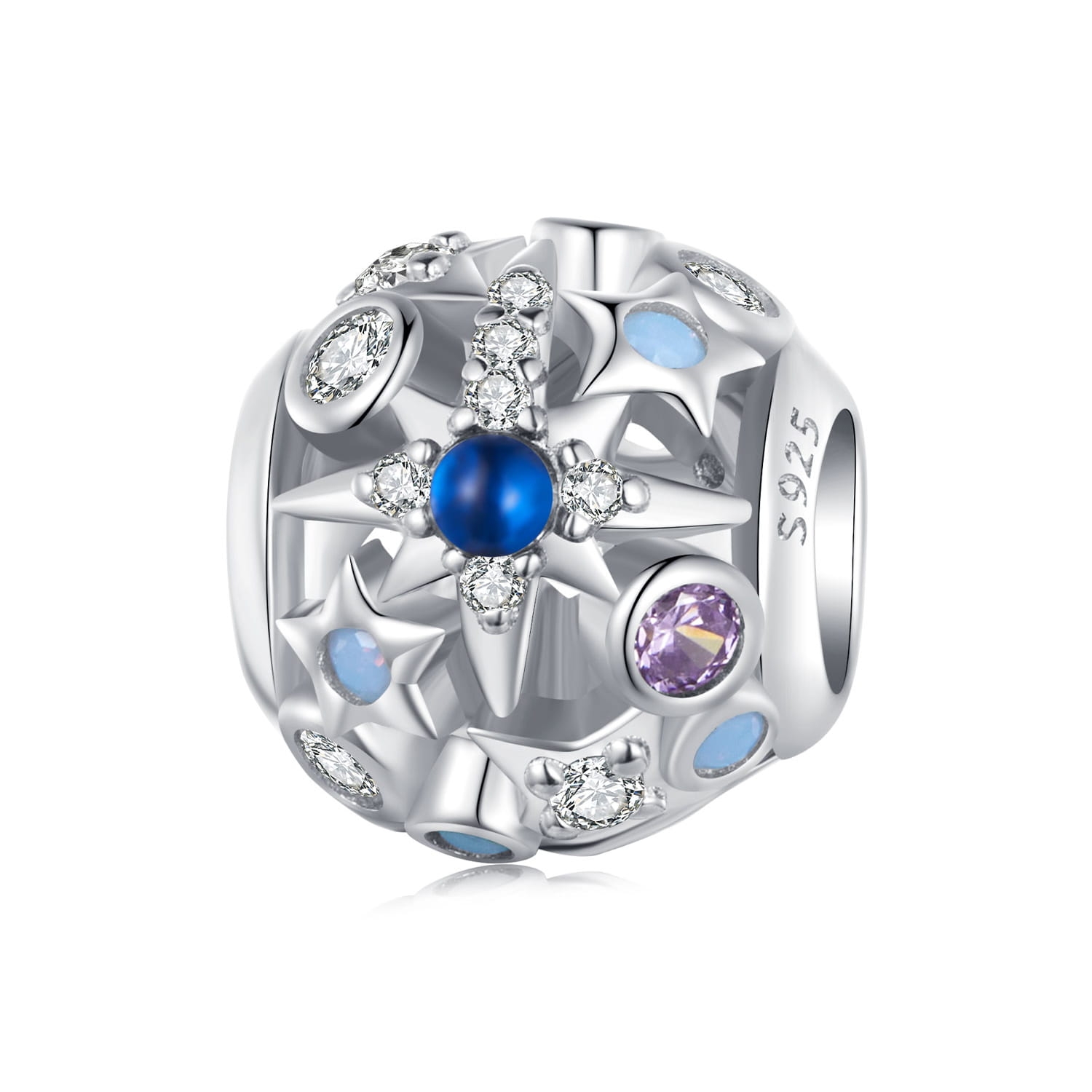 Kula z gwiazd srebrny charms koralik beads