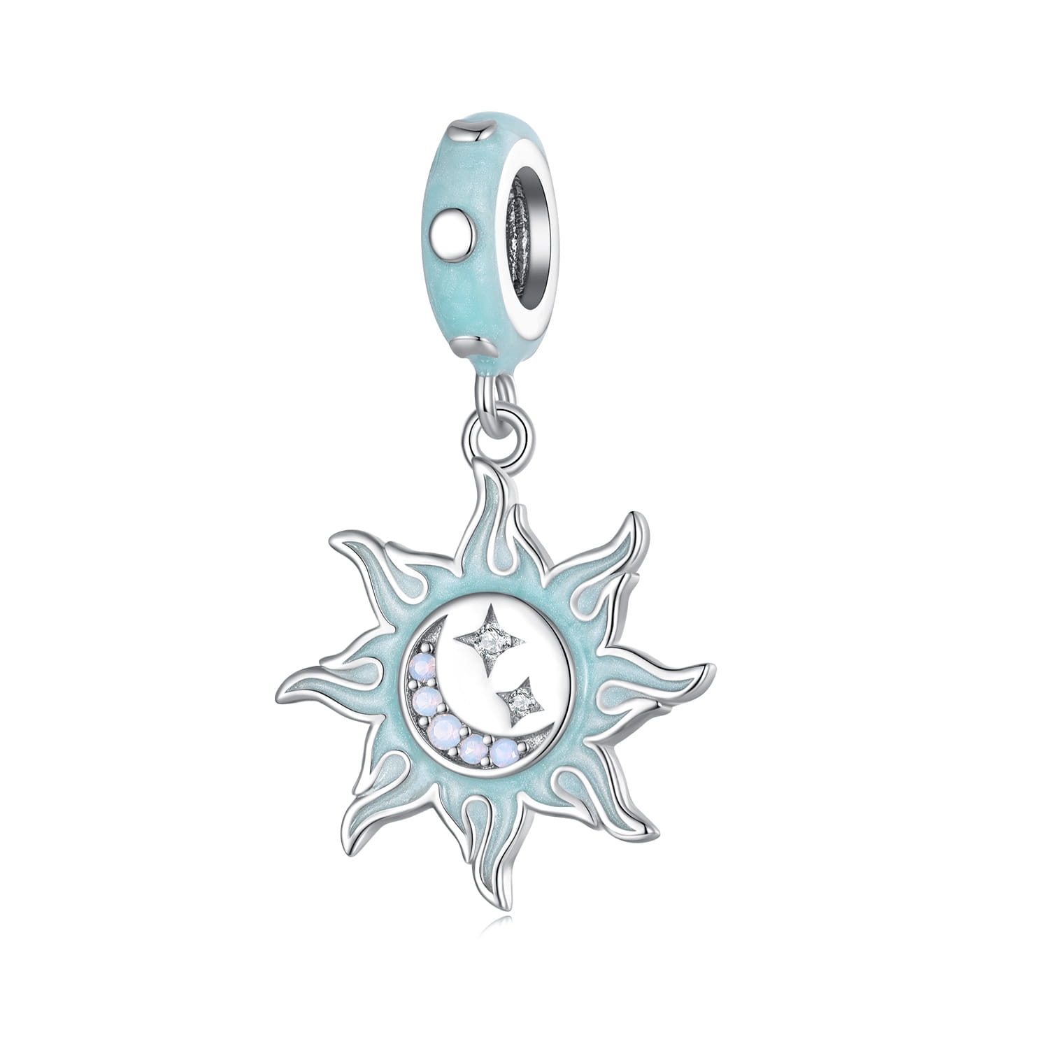 Słońce i księżyc srebrny charms zawieszka beads