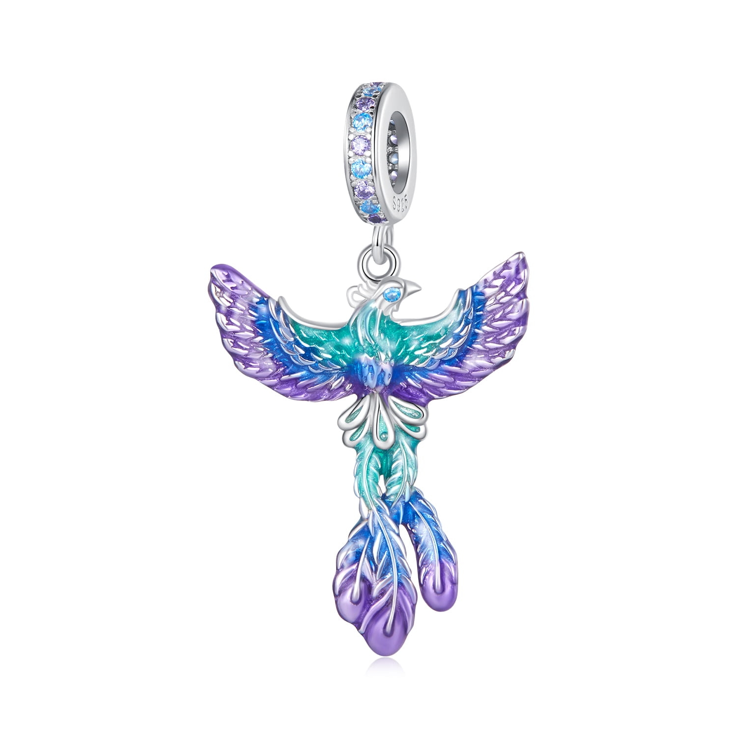 Emaliowany ptak Feniks srebrny charms zawieszka beads