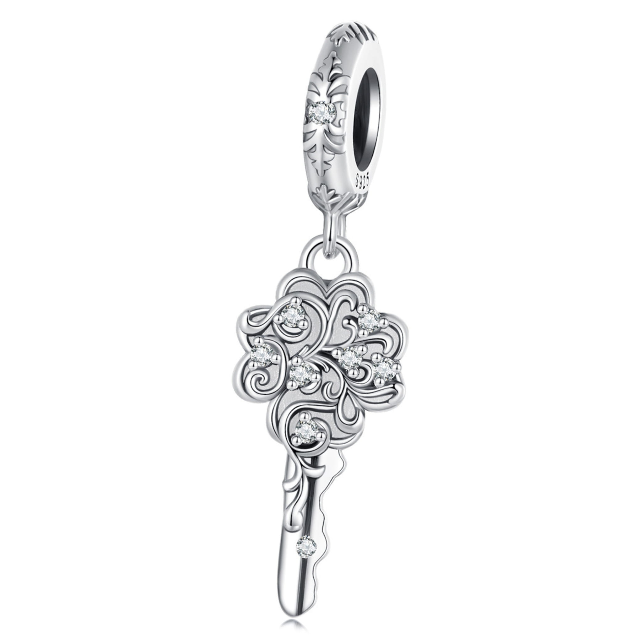 Szczęśliwy kluczyk z kryształami srebrna zawieszka charms srebro 925