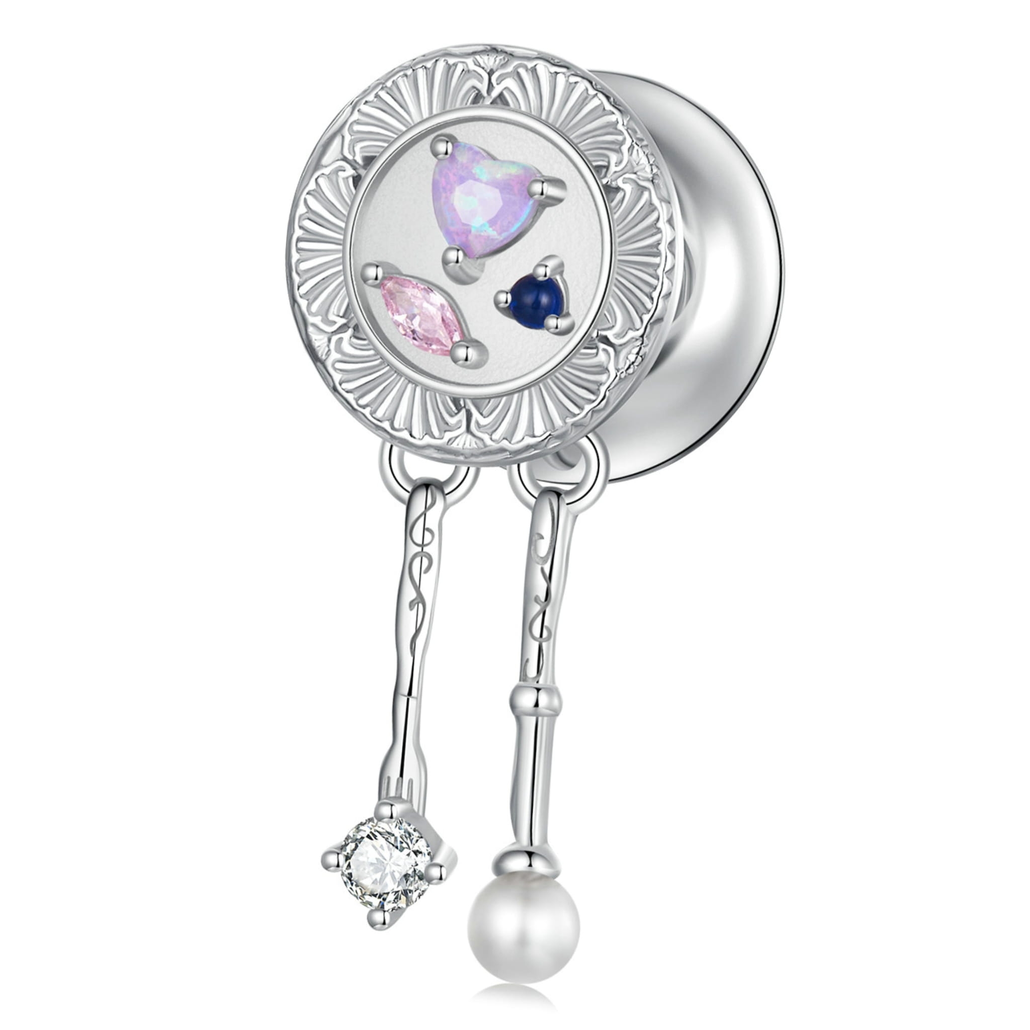 Srebrny charms z kolorowymi kryształami i perełką koralik srebro 925 beads