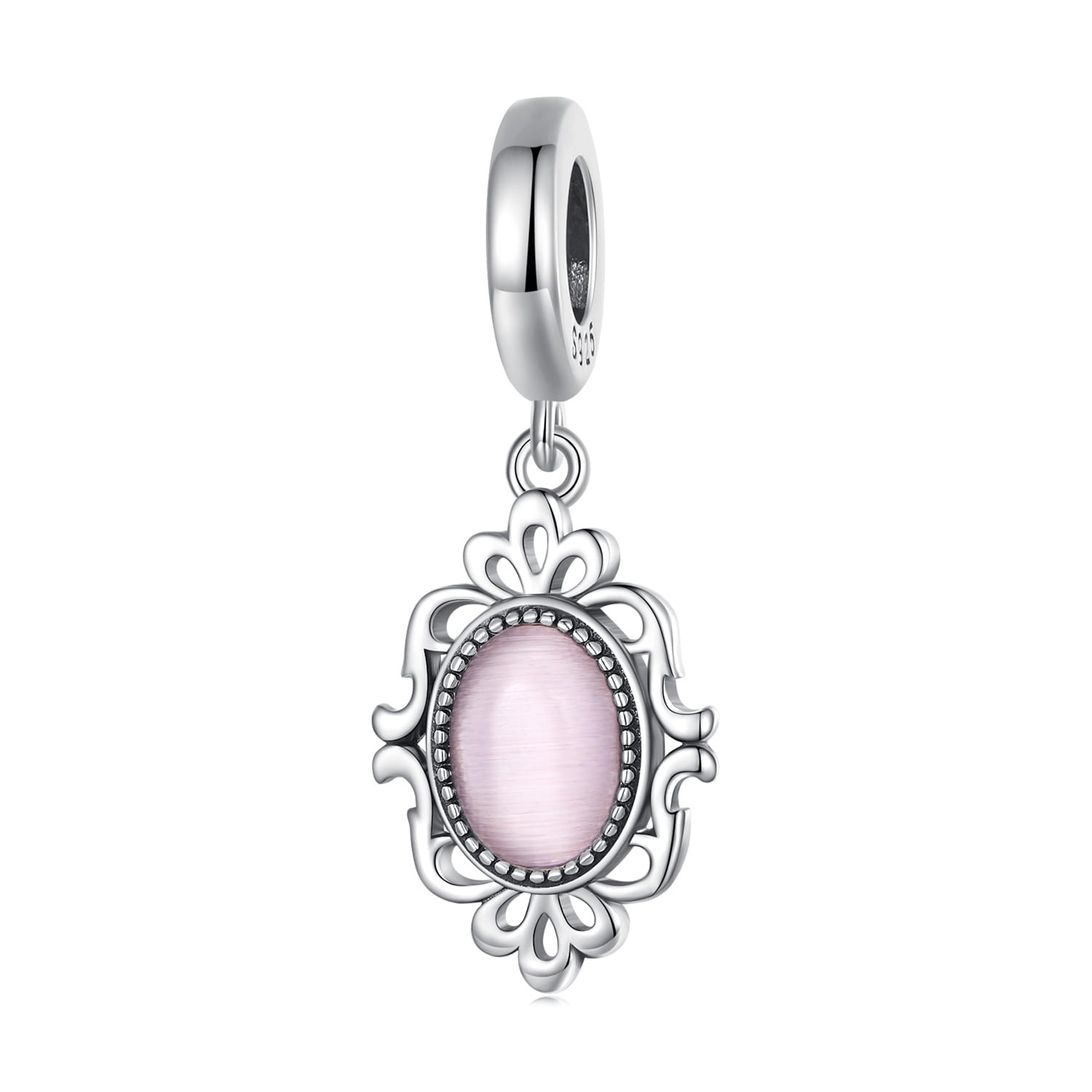 Różowy kryształ z ornamentem charms srebro 925 zawieszka