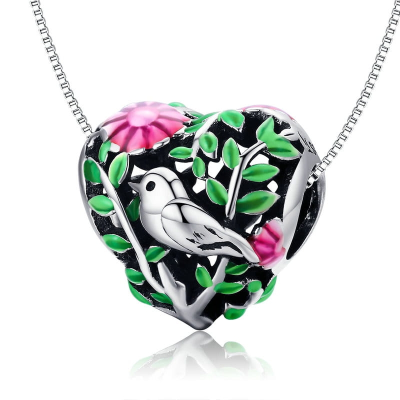 Serce z ptaszkiem srebrny charms koralik beads srebro 925