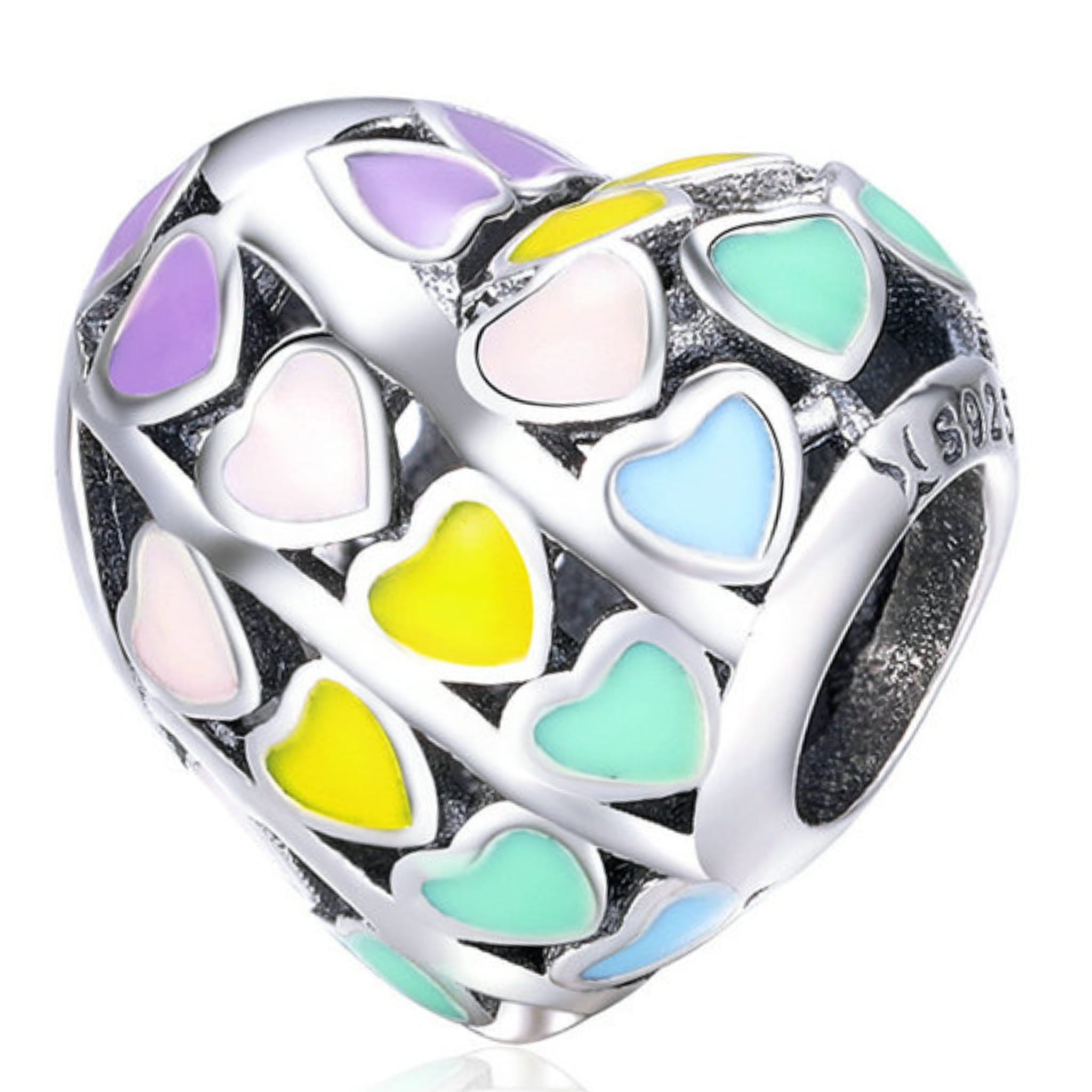 Srebrny charms tęczowe serduszko beads srebro 925 koralik