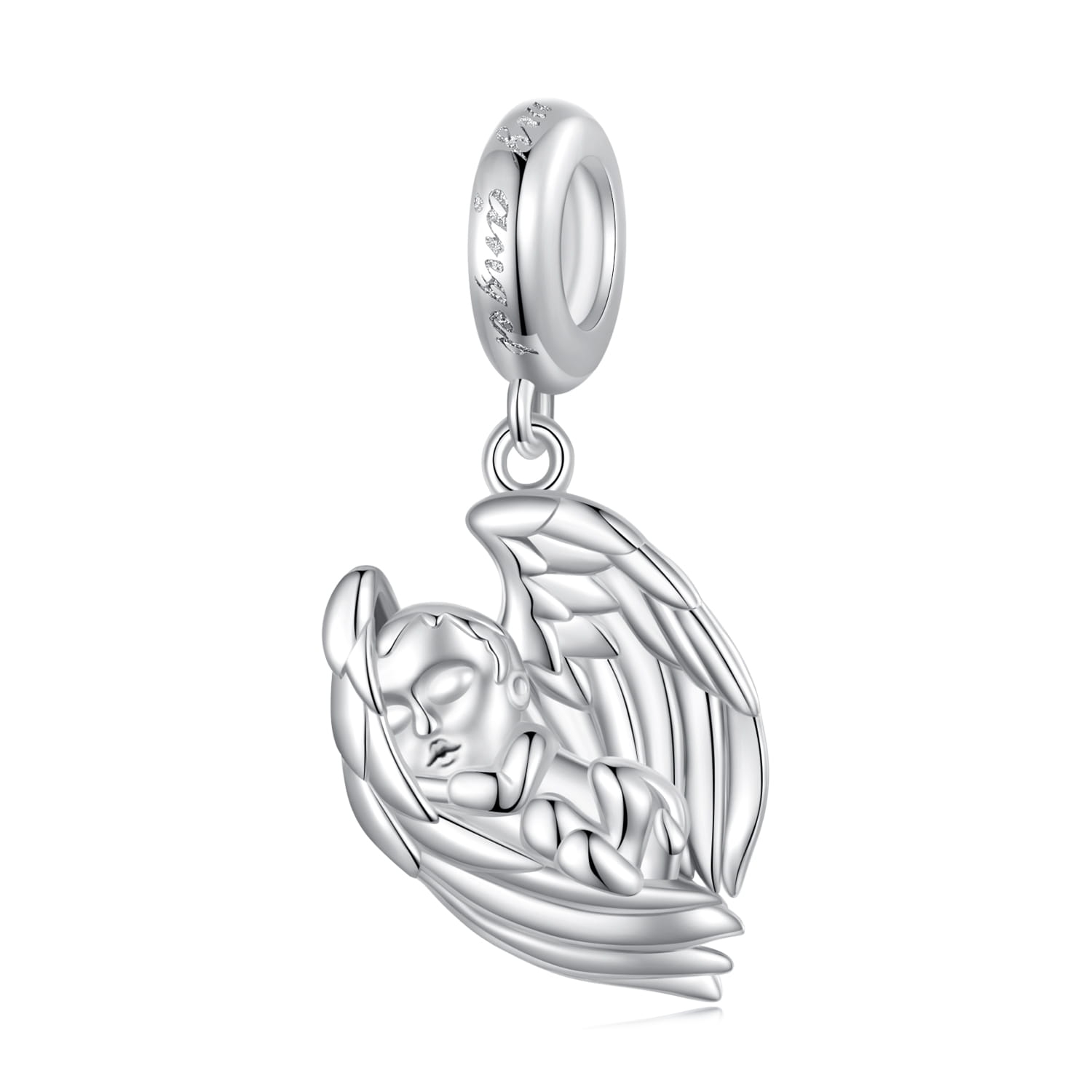 Śpiący aniołek srebrny charms zawieszka beads srebro 925