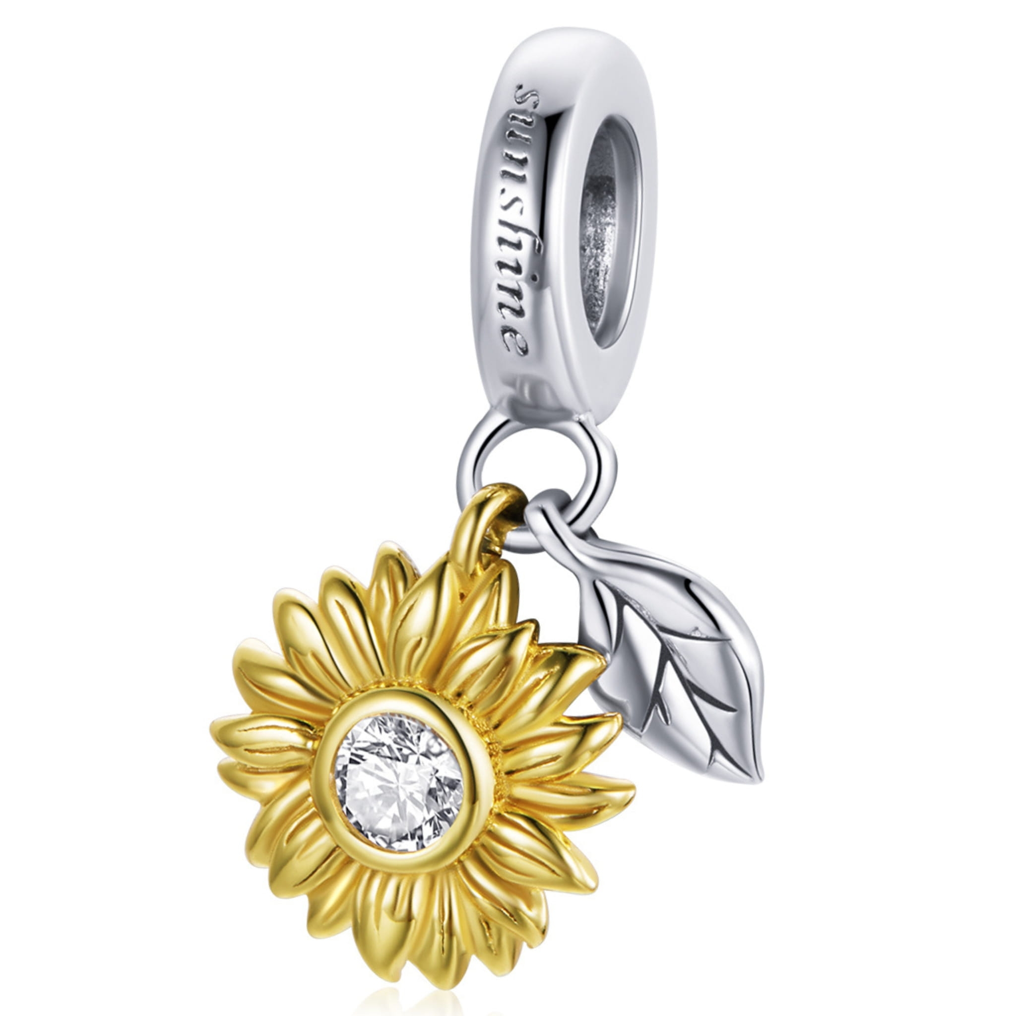Kwiat słonecznika z grawerem srebrny pozłacany charms zawieszka beads srebro 925