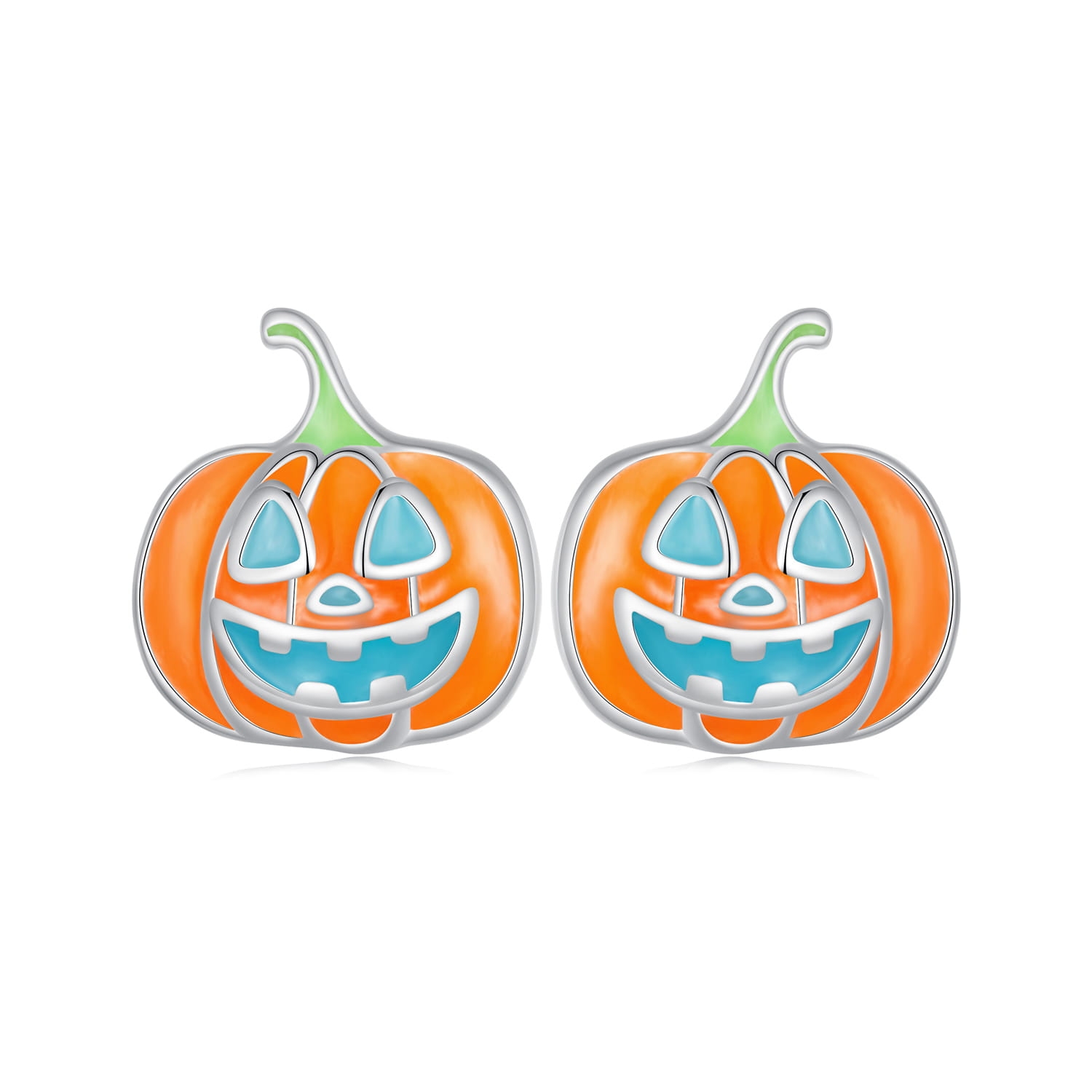 Halloween pomarańczowe dynie srebrne kolczyki sztyfty