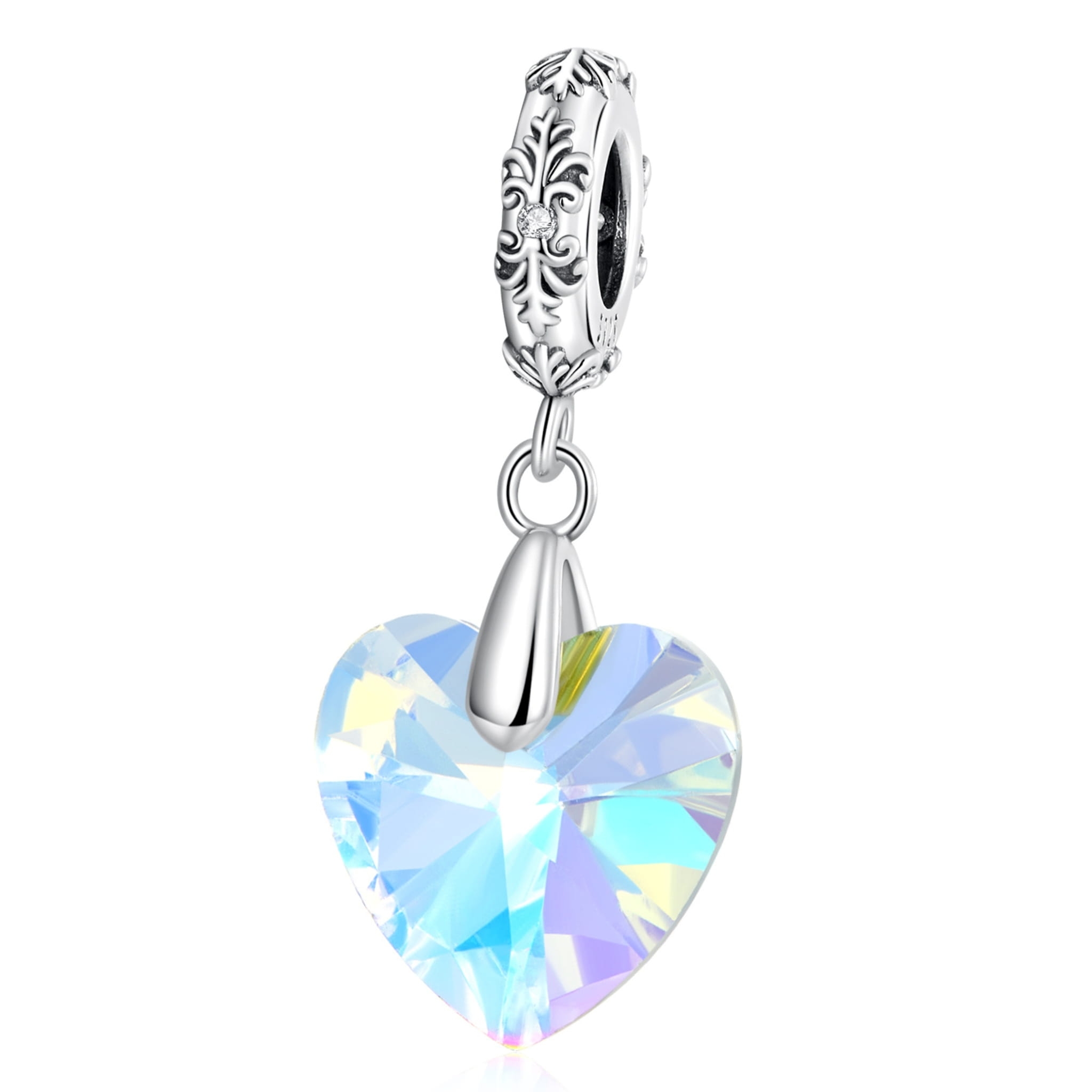 Opalizujące szklane serce srebrny charms zawieszka beads srebro 925