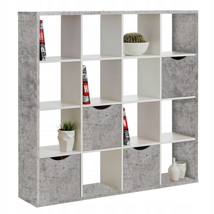 Regał otwarty, dwustronny, ARTEO, 145x34x146 cm, szary, biały, mat