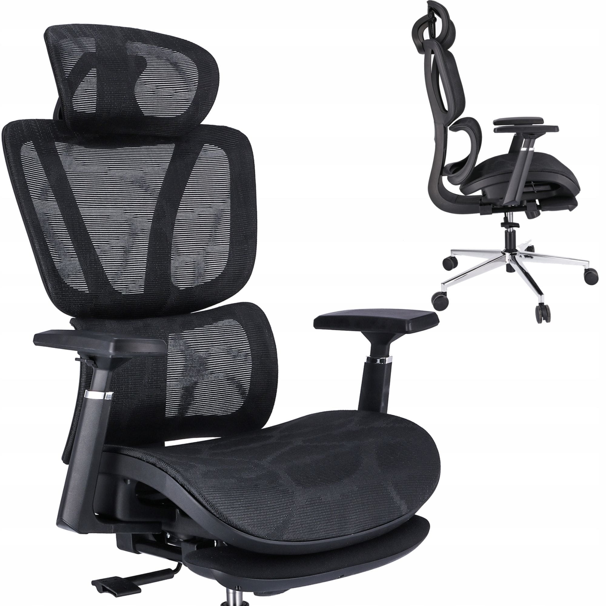 Fotel ergonomiczny, z podnóżkiem, RENO, czarny