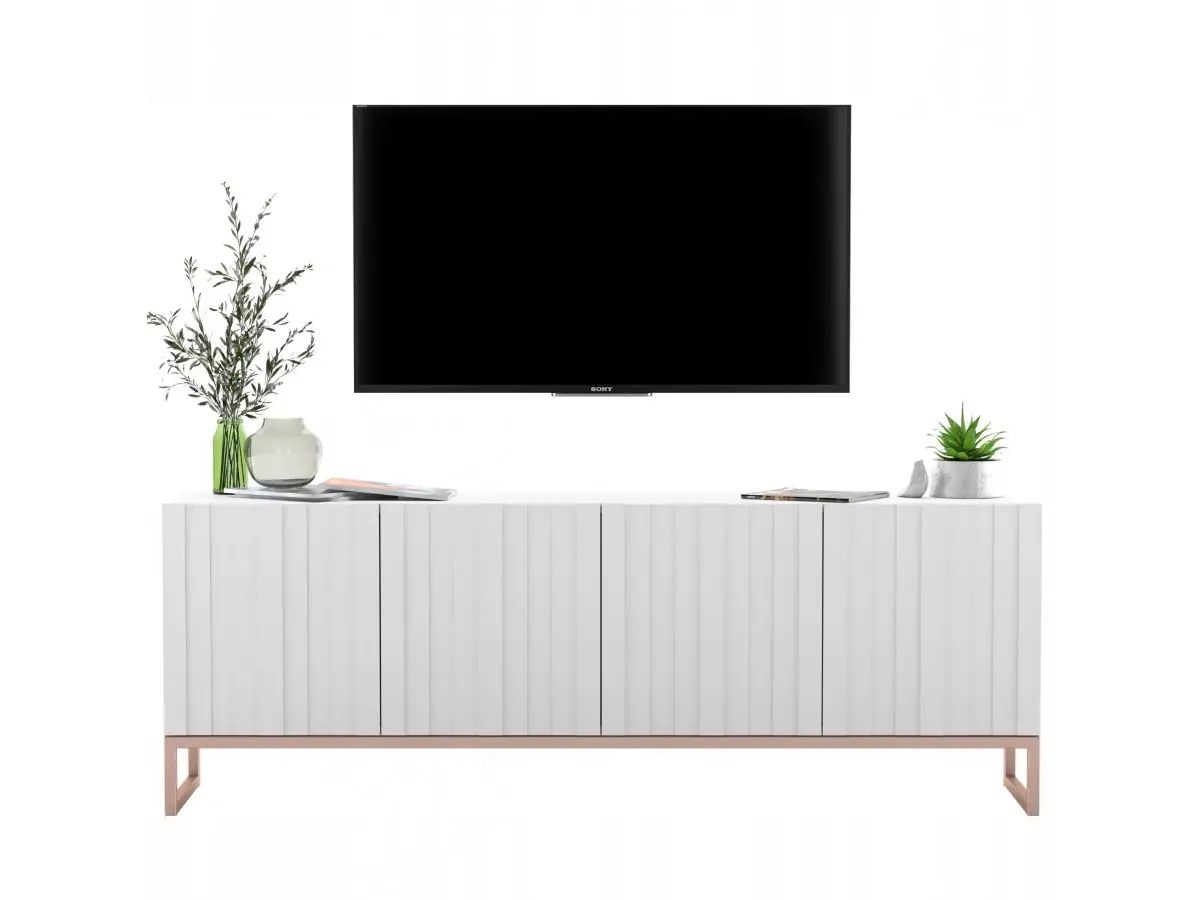 Komoda RTV, szafka stojąca, glamour, Elpis, 150x37x53 cm, biały, mat