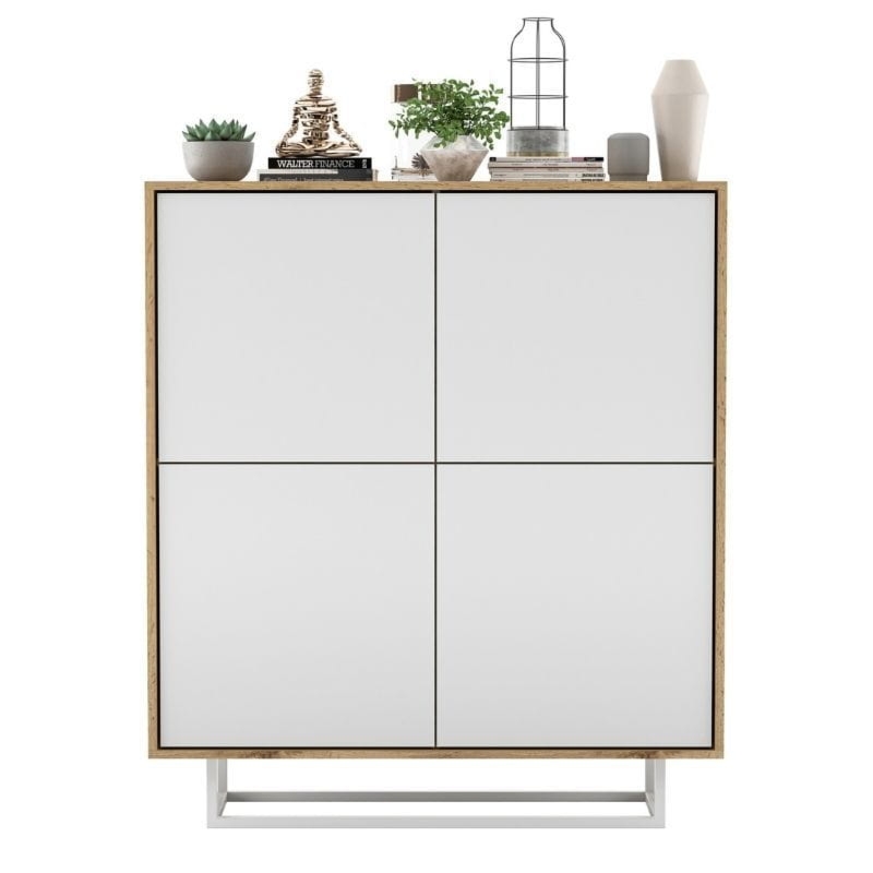 Komoda do salonu, loft, NORD, 113x35x127 cm, dąb wotan, biel, mat