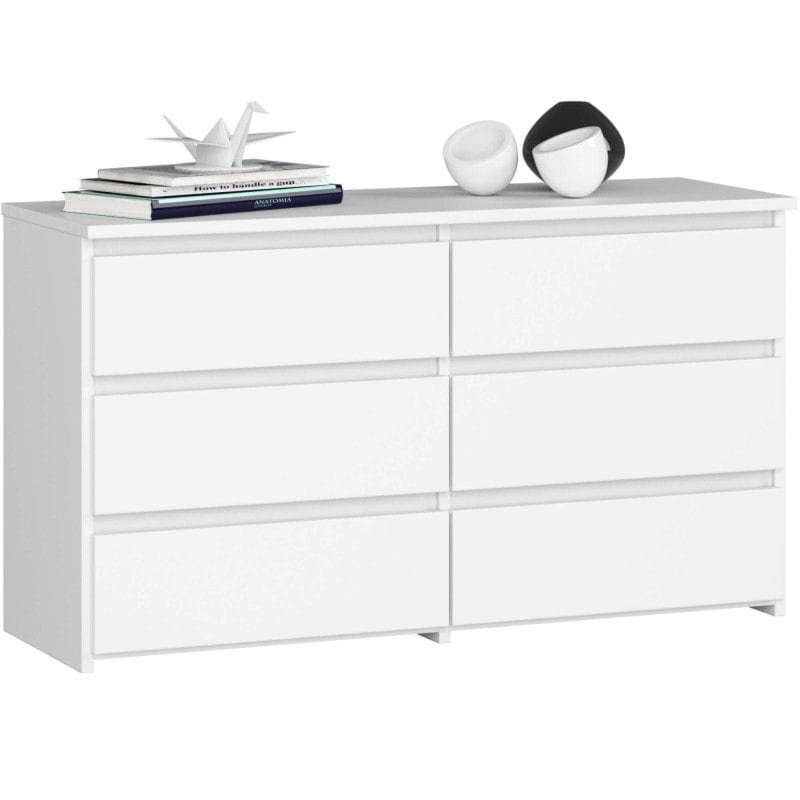 Komoda do sypialni, 6 szuflad, STILO, 100x35x57 cm, biały, mat