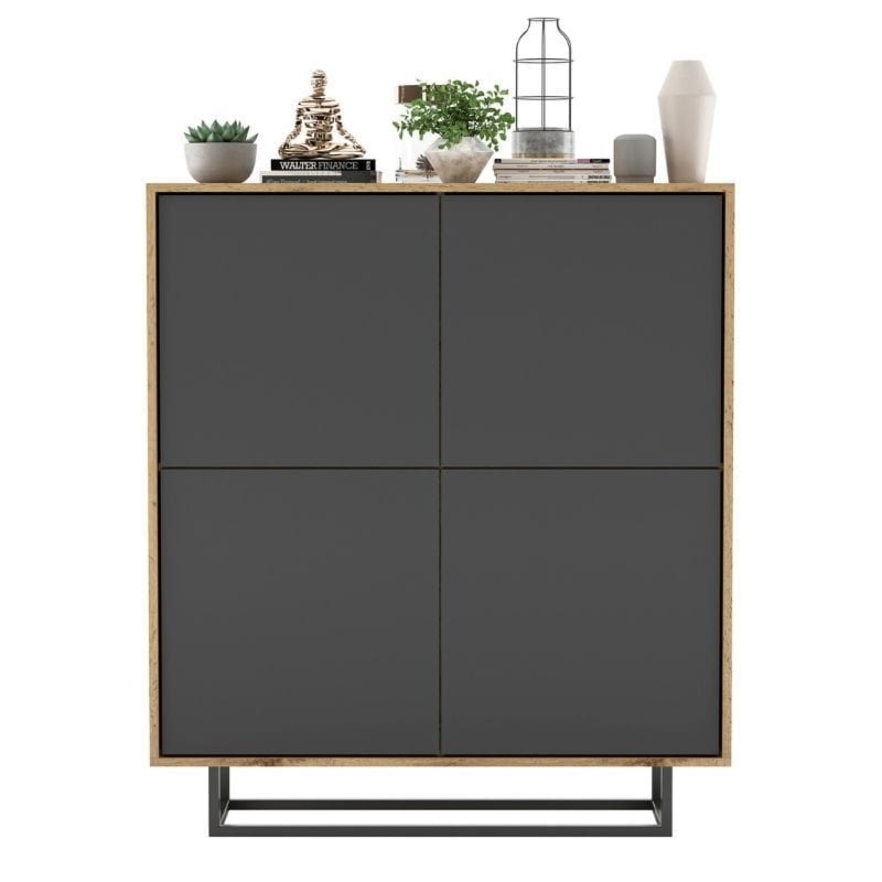 Komoda do salonu, loft, NORD, 113x35x127 cm, dąb wotan, grafit, mat