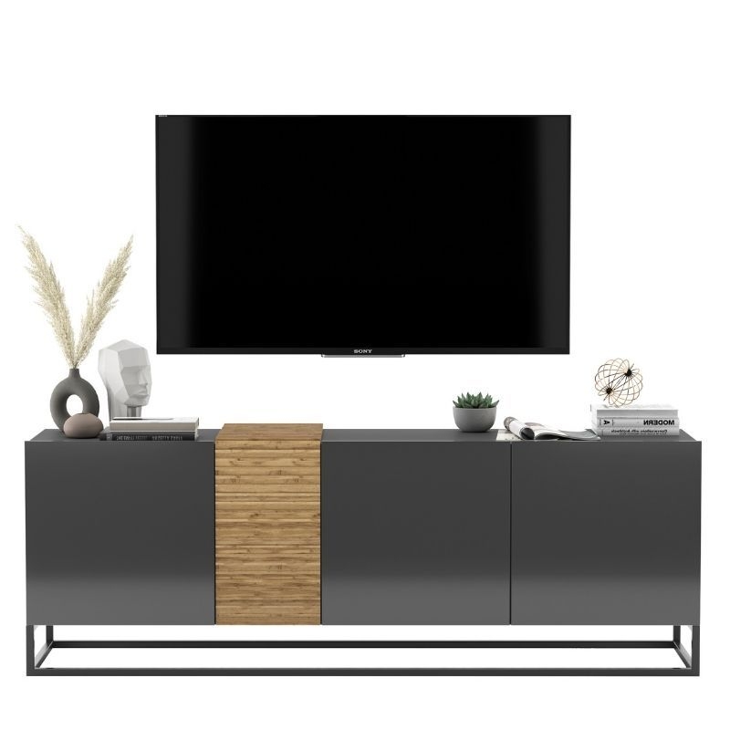 Szafka RTV, stojąca, loft, vanta, 160x38x57 cm, dąb artisan, grafit, połysk