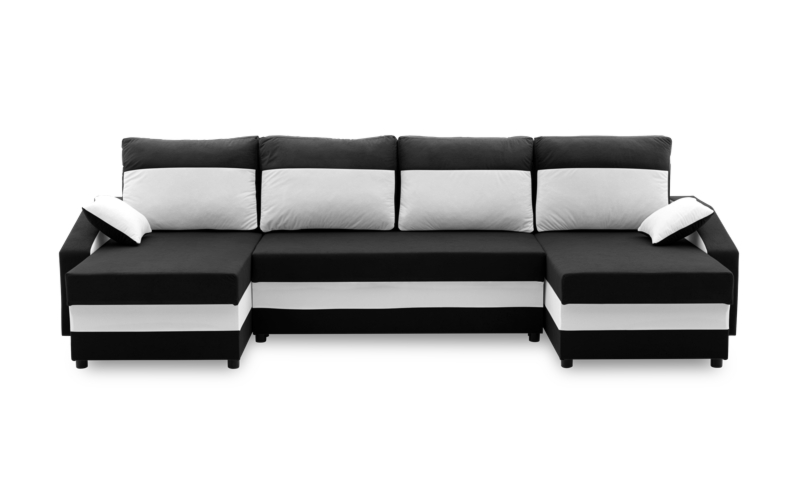 Narożnik rozkładany, MONTERO, 302x138x75 cm, biel, czarny