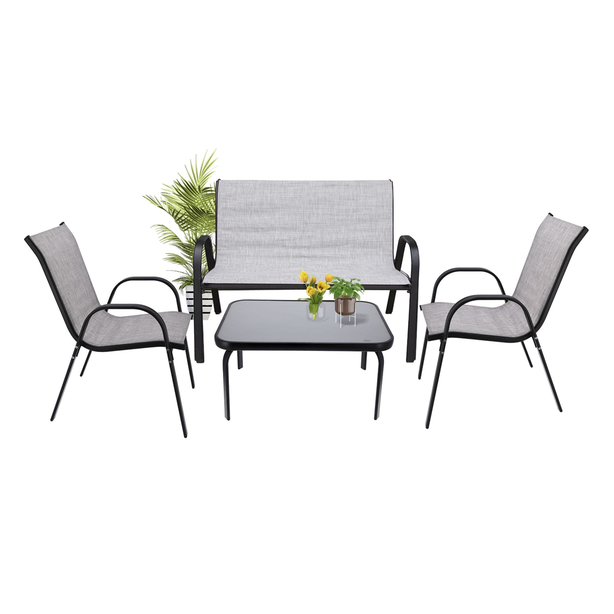 Zestaw mebli ogrodowych, BONDI, stolik, krzesła, sofa, szare