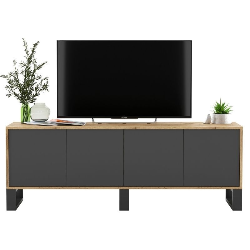 Komoda RTV, loft, apollo, rama, 150x35x53 cm, dąb wotan, grafit, mat