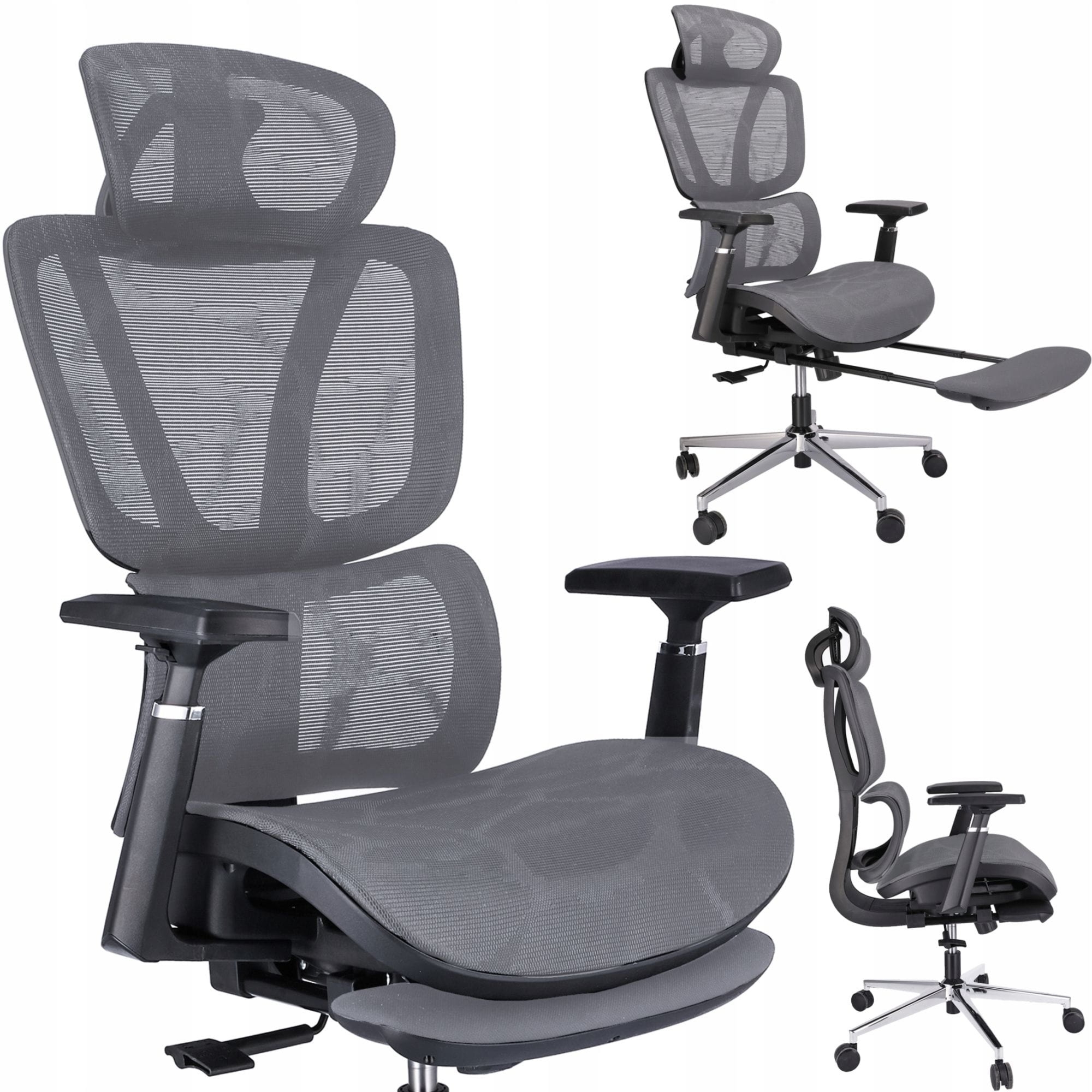 Fotel ergonomiczny, z podnóżkiem, RENO, szary